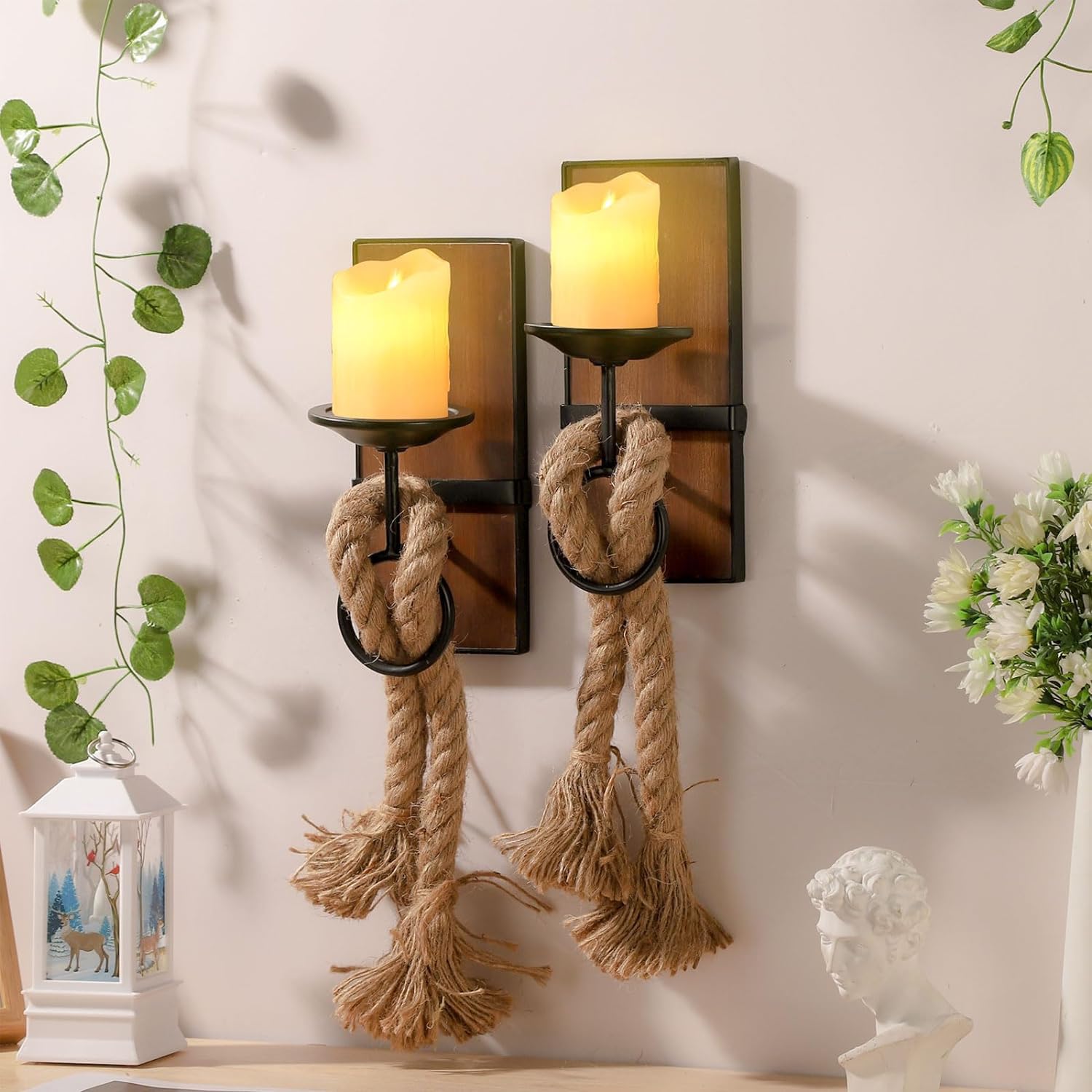 2 Stück Wandhalter für Kerzen,Wandkerzenhalter Holz,Kerzenständer für Wandmontage,Wand Kerzenhalter für Deko