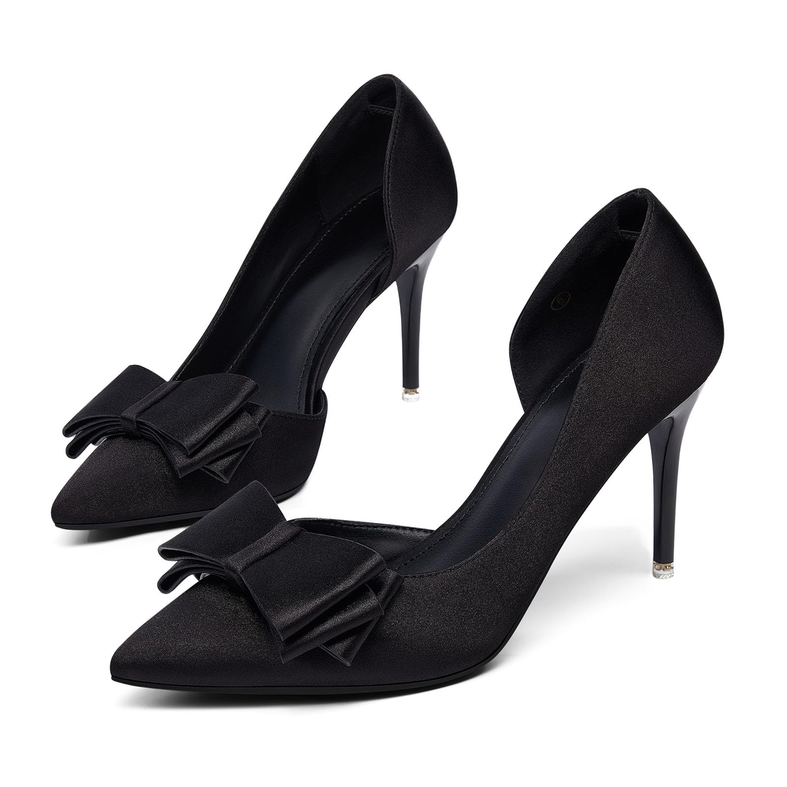 Womens Bow Heels Closed Pointed Toe Dress Shoes Stiletto Slip on Wedding Pumps