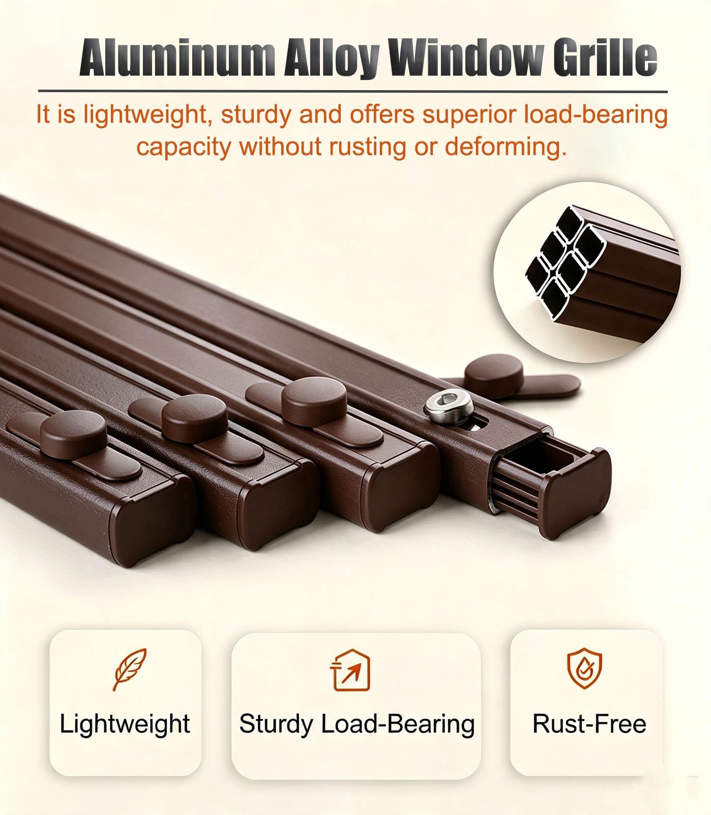 Inferriate per Finestre Barra di Sicurezza Flessibile Marrone per Finestre | Griglie di Sicurezza in Lega di Alluminio Rimovibili Senza Foratura per Animali e Bambini(1Pc,Inner Width-75cm/30")