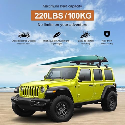 Vista 6 de Barras transversales para portaequipajes de techo de 220 libras compatibles con Jeep Wrangler JK JL Gladiator JT 2007-2025 con cerradura de metal
