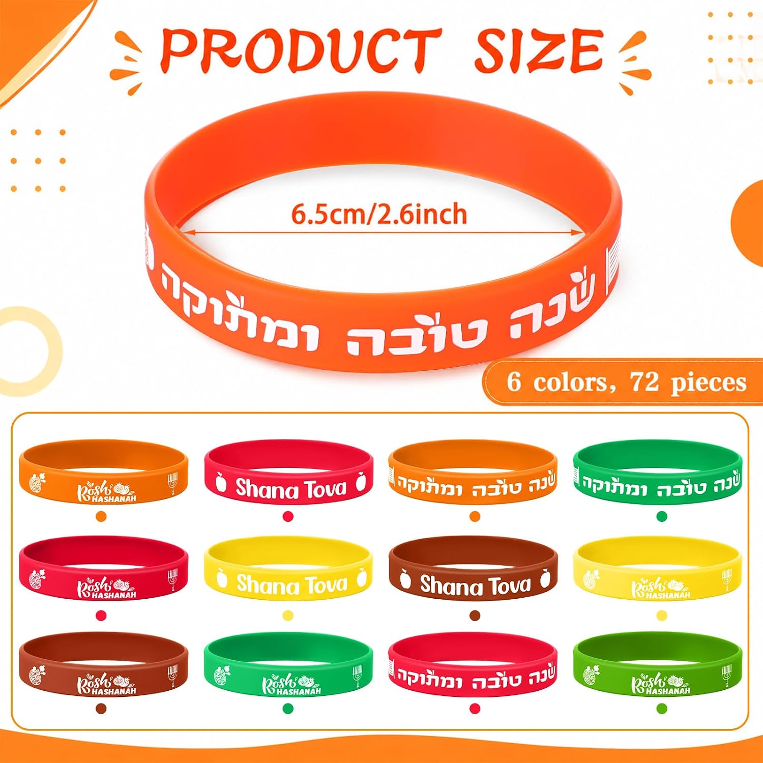 Aurelema 72 Pcs Rosh Hashanah Silicone Bracelets Bulk Party Supplies Gifts