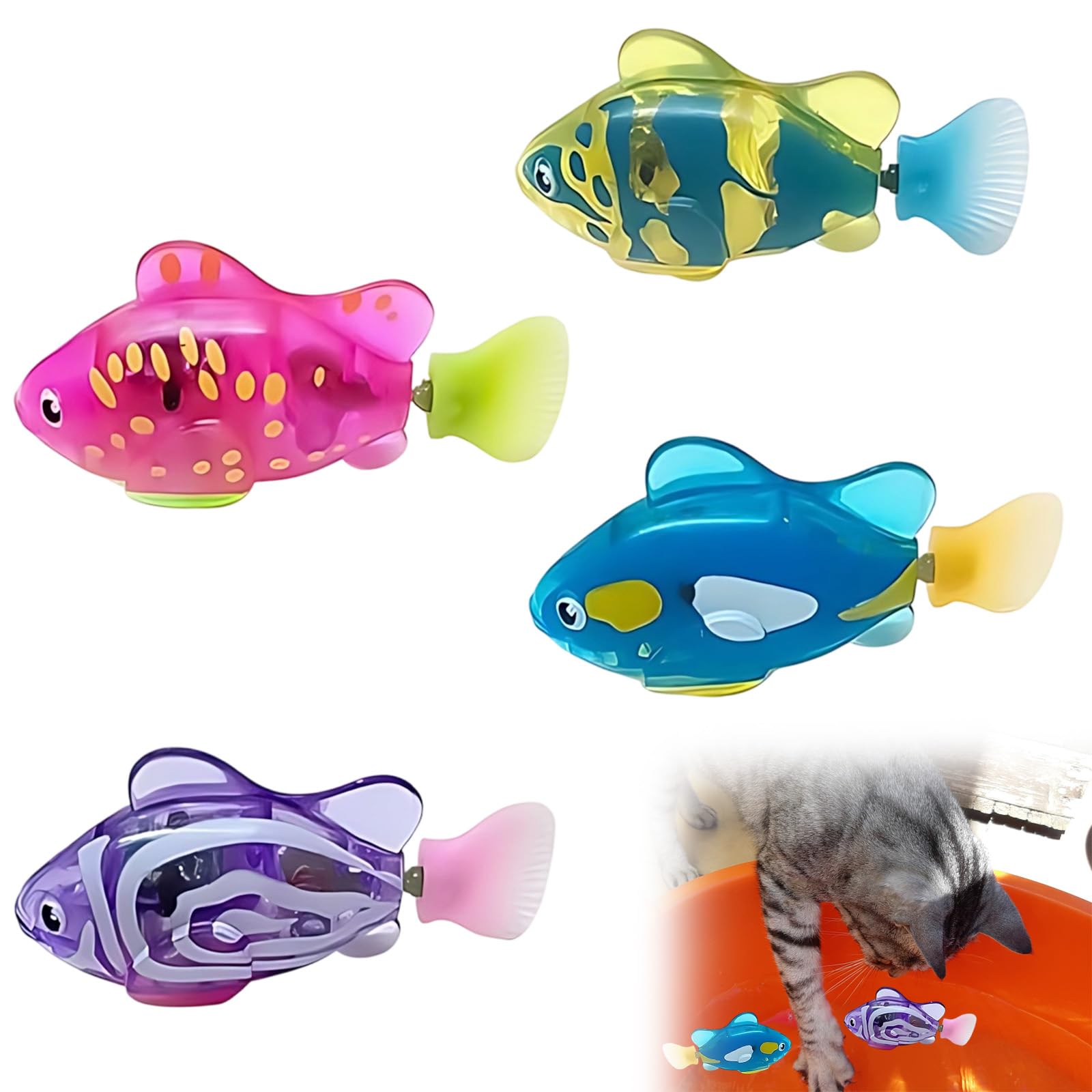 GxouQcn Robo Fish, 4 Pcs 2.95 * 1.37 * 0.87 INCH Interactive Cat, Yoy Fish Swimming Pet for Cats, for Bath Time Fun