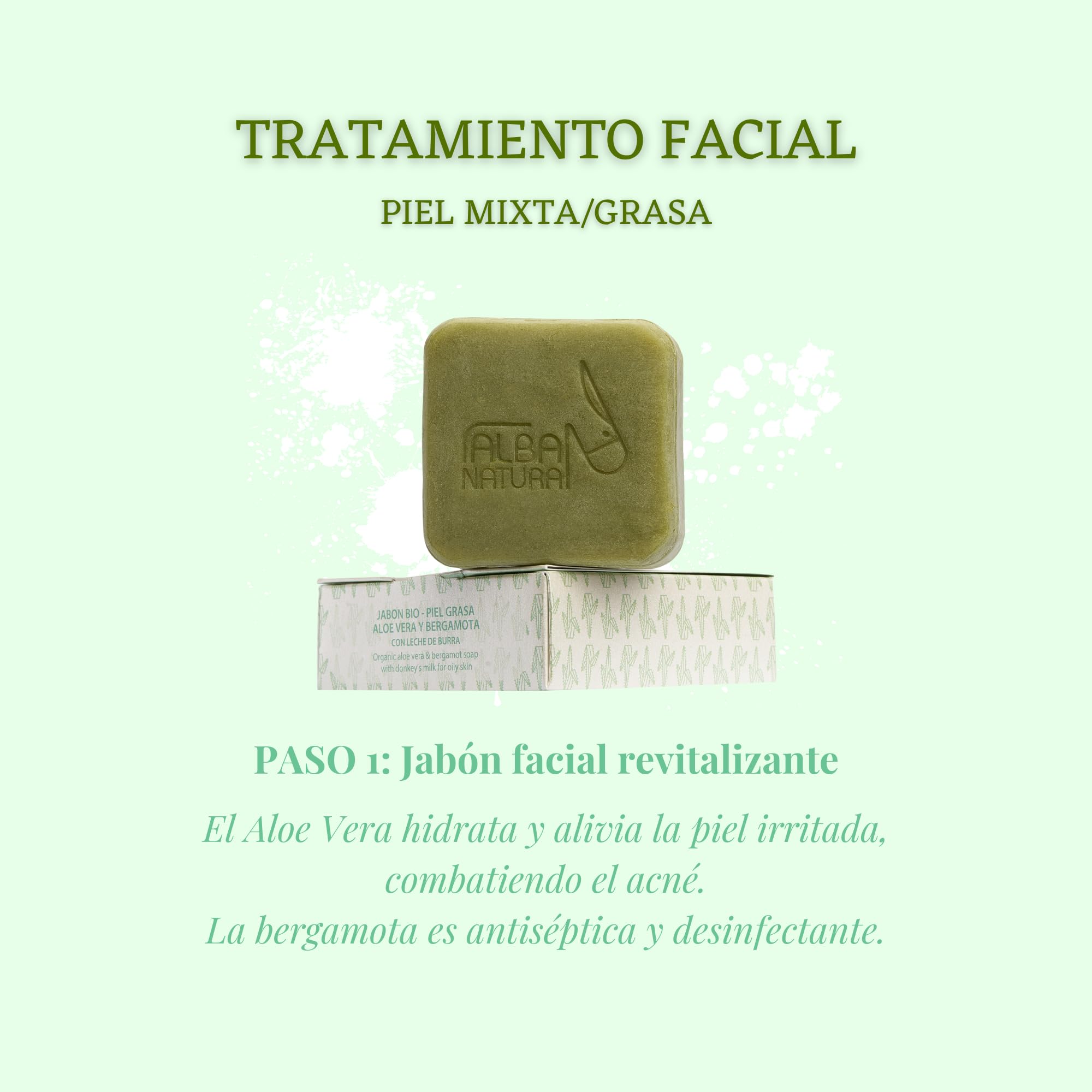 Pack de Tratamiento Facial Piel Grasa y Mixta - Contiene Jabón con Leche de Burra, Exfoliante y Crema Facial - Hidratación y Limpieza - ALBA NATURA