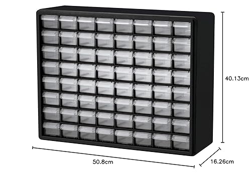 Miniatura 174 de Akro-Mils 10164 64 Piezas de plástico de equipo de almacenamiento y Gabinete cajón, 20 x 16 x 6-1/2 pulgadas, color negro