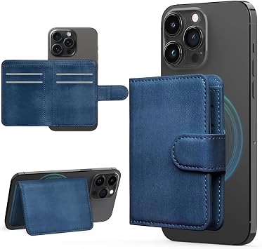 LOHASIC MagSafe Wallet for iPhone Pro Max, Card Holder, RFID, Dark Blue | 4 Cards + Cash Slot, Bi-Fold, ID Window, MagSafe Case Fit, Vegan Leather