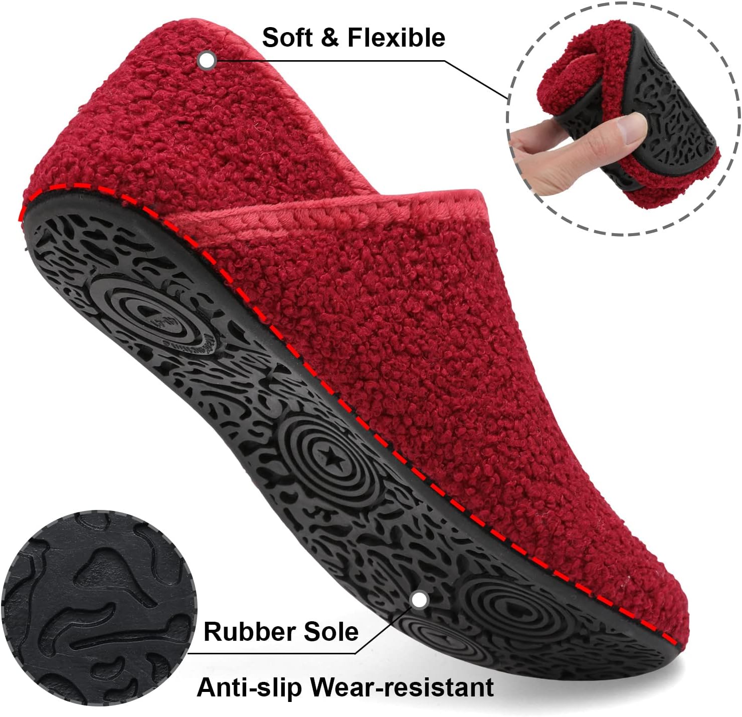 Fires Womens Mens Slippers with Rubber Sole Soft-Lightweight House Slipper Socks Around House Shoes Non Slip Indoor/Outdoor - Image 3