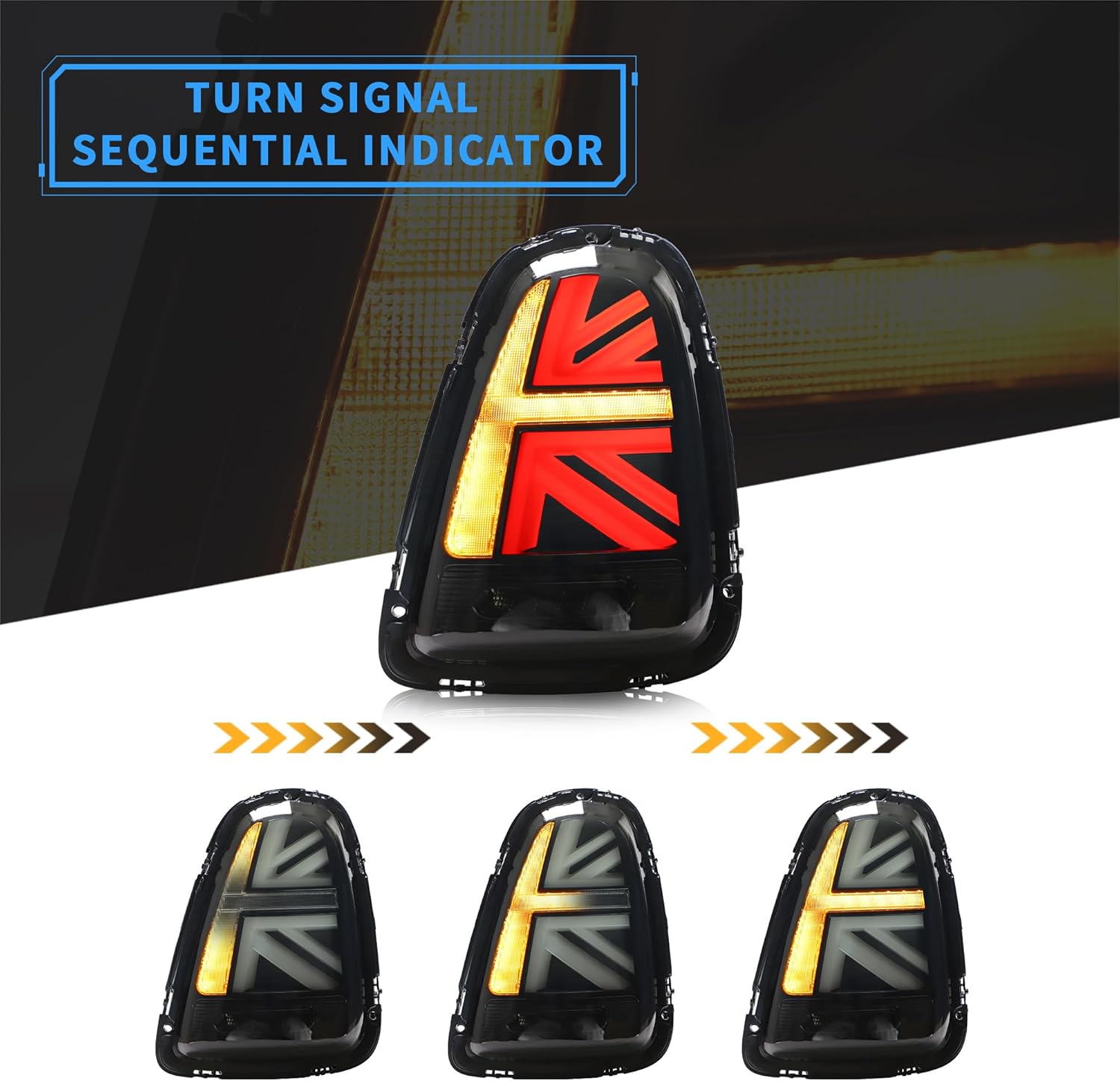 VLAND LED Tail Lights Compatible with BMW Mini Cooper Hatchback R56 R57 R58 R59 2007-2014, Union Jack Rear Lamp Assembly w/Switchback Turn Signal, L+R Sides Pairs (Smoke Lens)