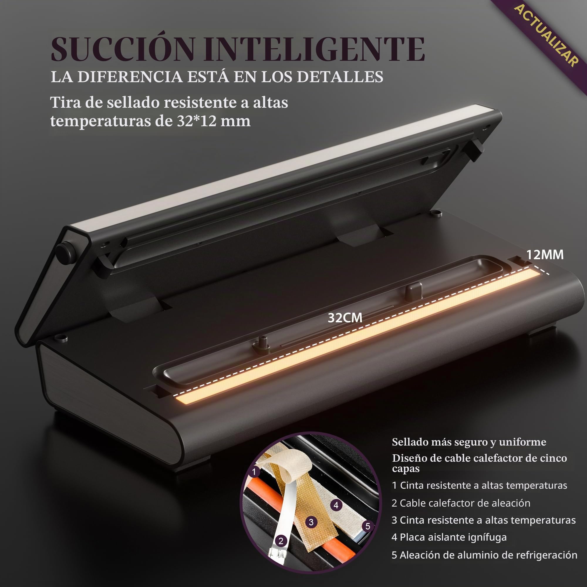 Máquina selladora al vacío Mesliese Potente sistema de conservación de alimentos compacto 6 en 1 de precisión de 90 kPa con cortador, 2 rollos de bolsas y 5 bolsas precortadas, modos seco y húmedo