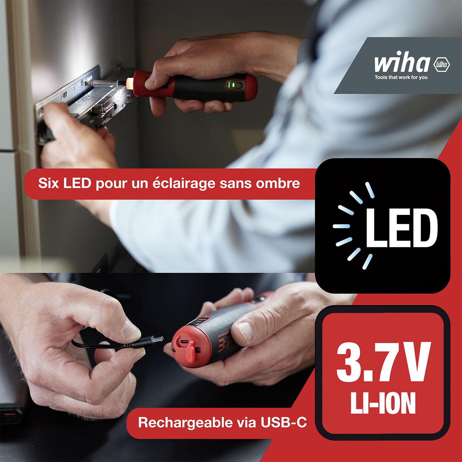 WIHA WERKZEUGE GMBH SpeedE PocketDrive 1N-5Nm | (45791) Bit set in box and pouch I 1.0 Nm + 5.0 Nm I cordless screwdriver in storage box with USB charging cable