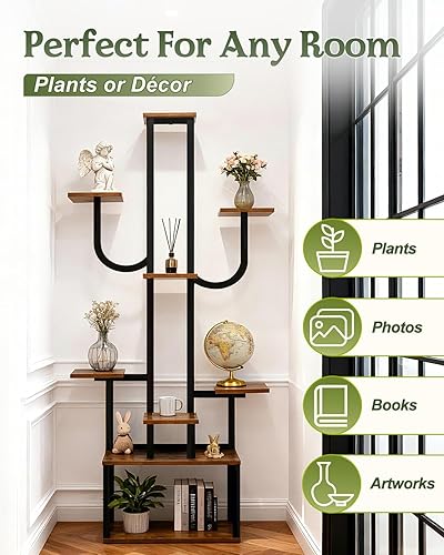 Miniatura 6 de joyhalo Soporte para plantas de interior con luces de crecimiento, 9 estantes de plantas de interior de 65 pulgadas de alto para múltiples plantas,