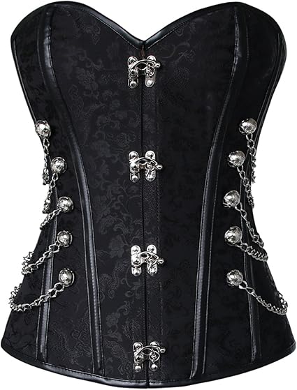 Charmian Women's Spiral Steel Boned Steampunk Gothic Bustier Corset with Chains