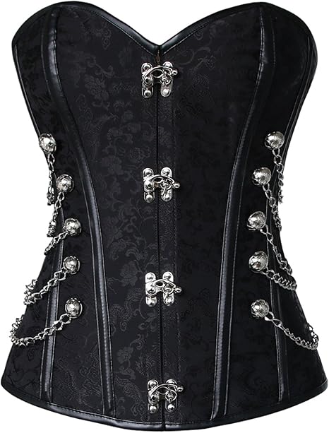 Charmian Women's Spiral Steel Boned Steampunk Gothic Bustier Corset with Chains