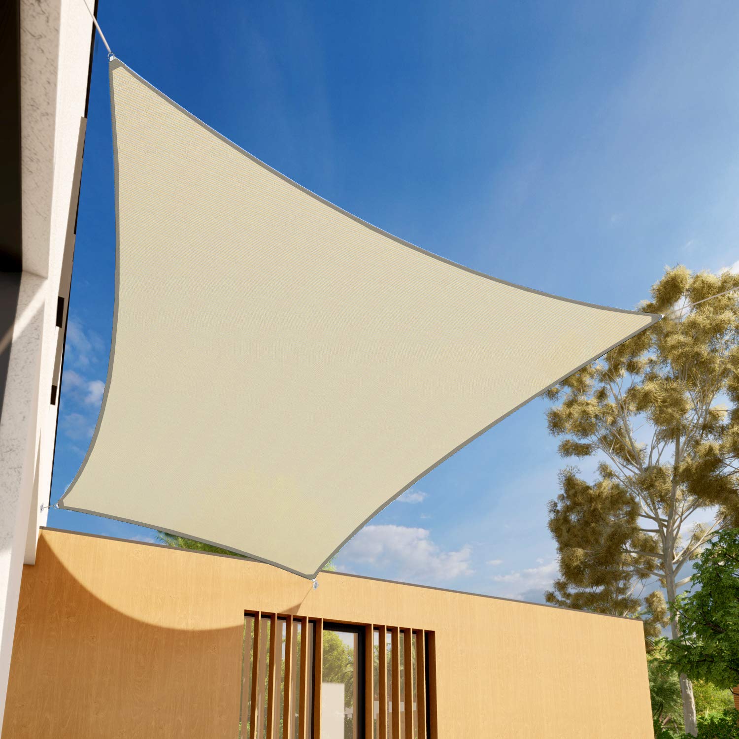 E&K Sunrise 13' x 13' Beige Sun Shade Sail Square Canopy - Permeable UV Block Fabric Durable Patio Outdoor Set of 1