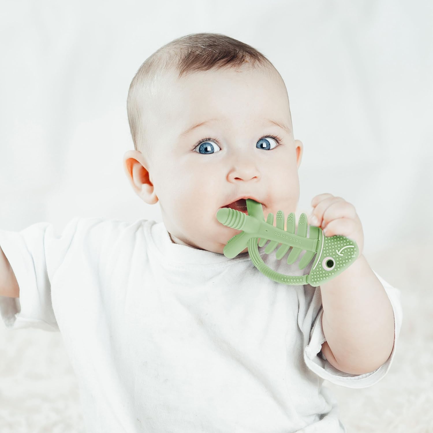 3PCs Baby Teething Toys, 3D Fish Teether Olive, Rose Pink & Pink-Infant Newborn Toys-USA Patent Pending