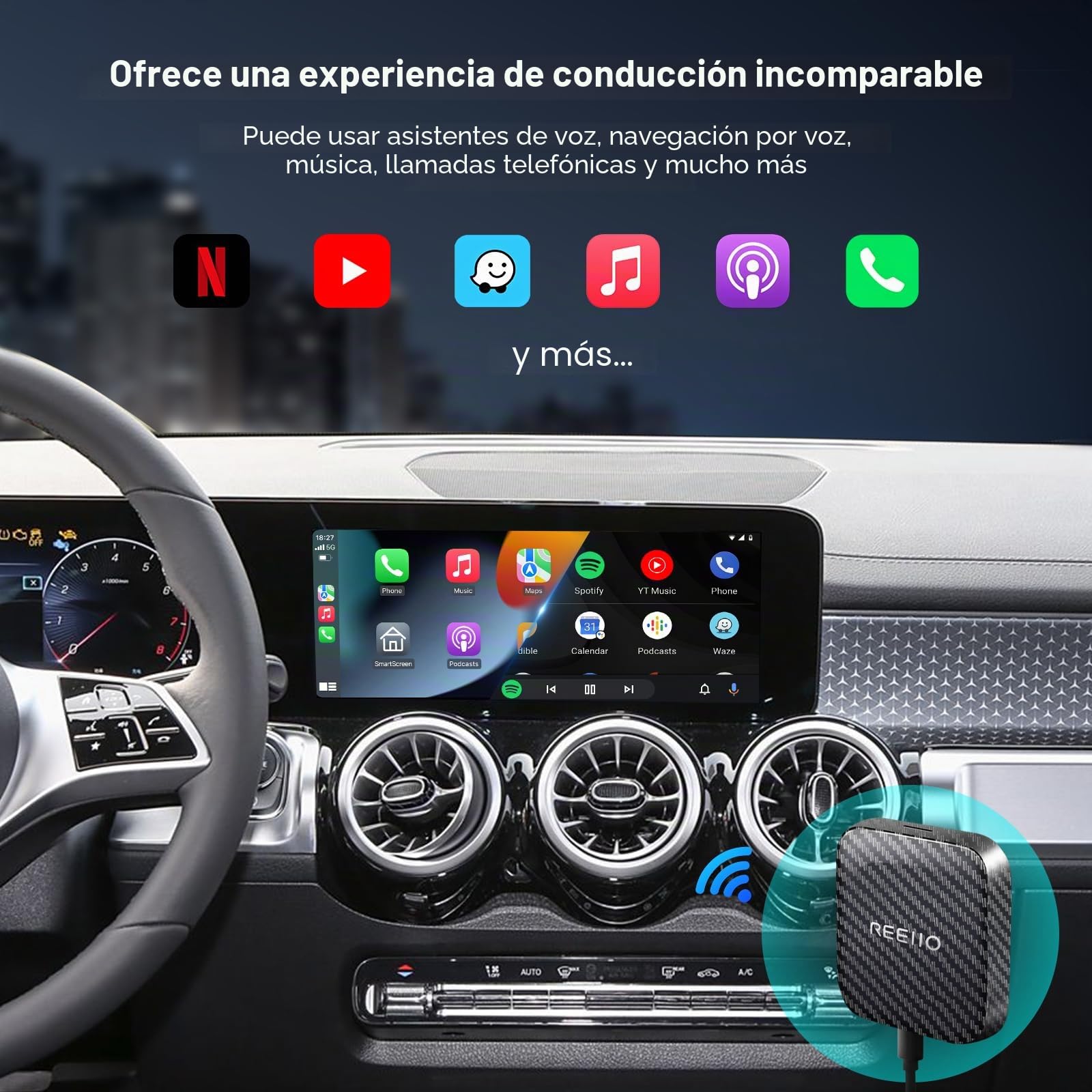 CarPlayBox inalámbrico con tarjeta Netflix/YouTube/TF Convierte CarPlay con cable en un adaptador inalámbrico para coche CarPlay con cable de fábrica