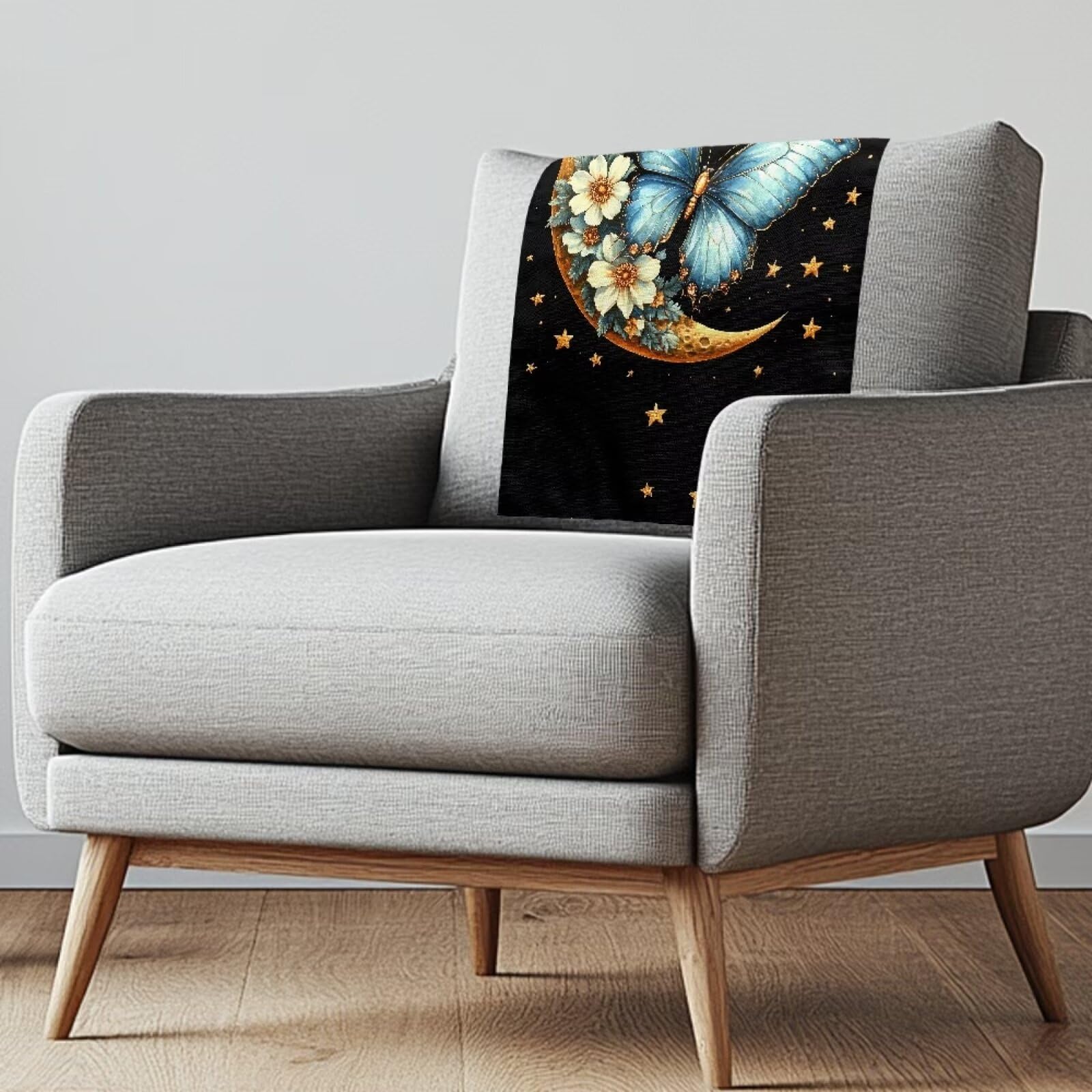 Maiyoinou Butterfly Moon Floral Sofa Headrest Protector for Office Chair Theater Seat Durable Skin Friendly Recliner Headrest Cover for Sofa Furniture Protectors