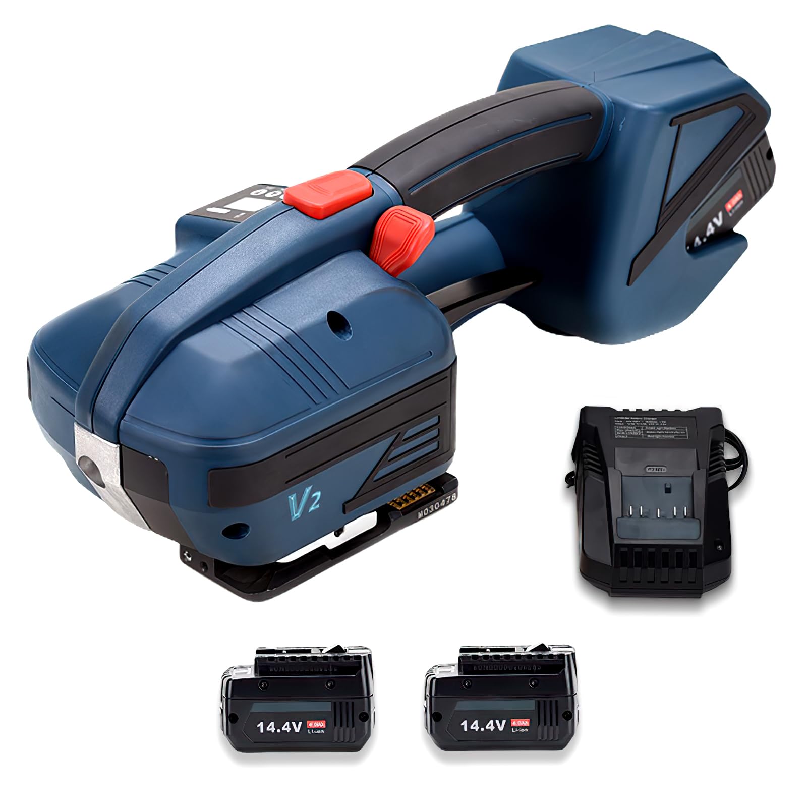 Umreifungsgerät, Electric Strapping Machine, Mit 2x 4000 mAh Akkus 900-3200 N Zugkraft, Elektro Umreifungsgerät für PET/PP Band (13-16 mm), Zum Verpacken von Kartons und Paletten (2)