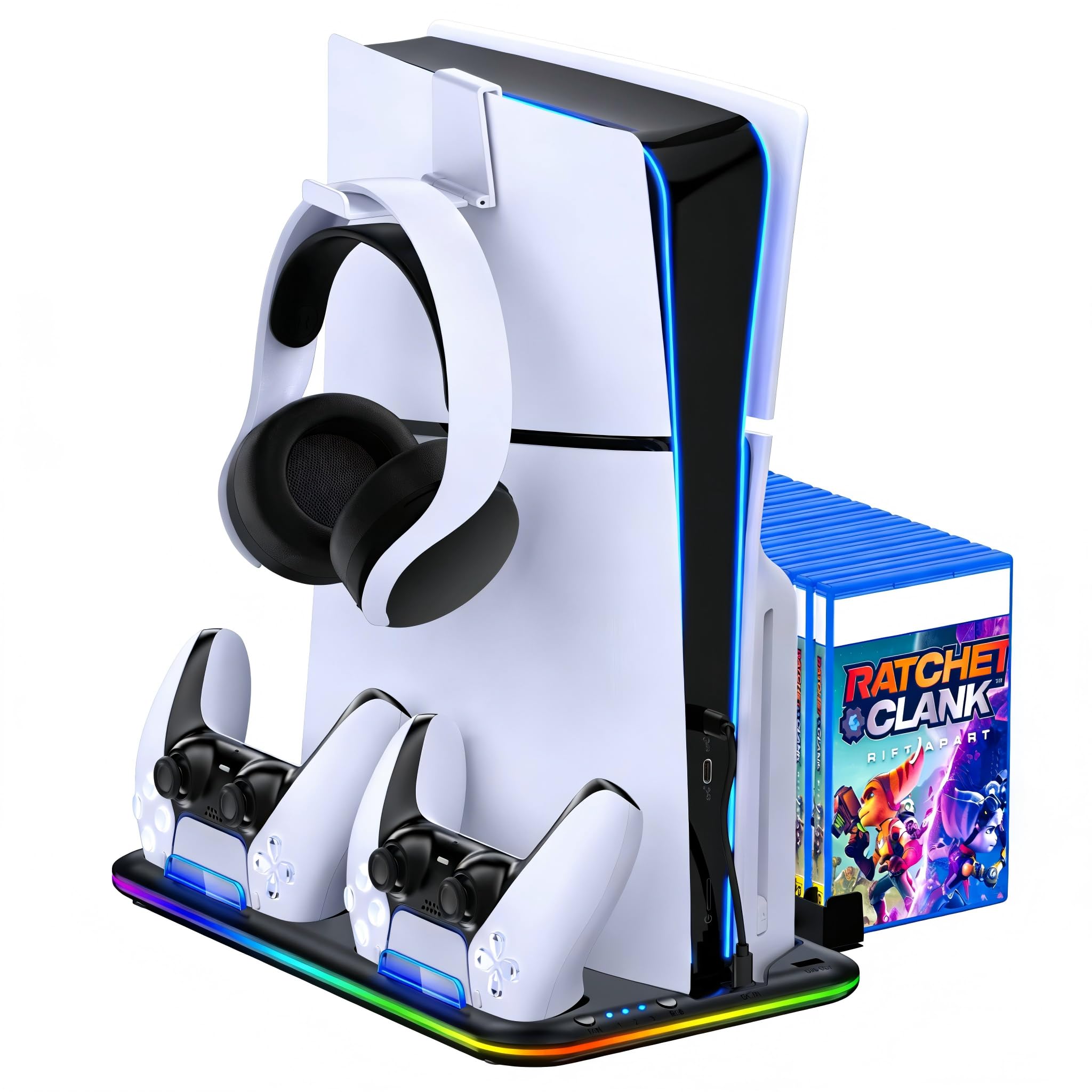 BEBONCOOL HOTS PS5 Stand Kühlstation für PS5/PS5 Slim/PS5 Pro,Vertikalständer mit Ultra-Lüfter und Buntem Licht, Headset-Halterung,PS5-Zubehör,Schwarz - 2