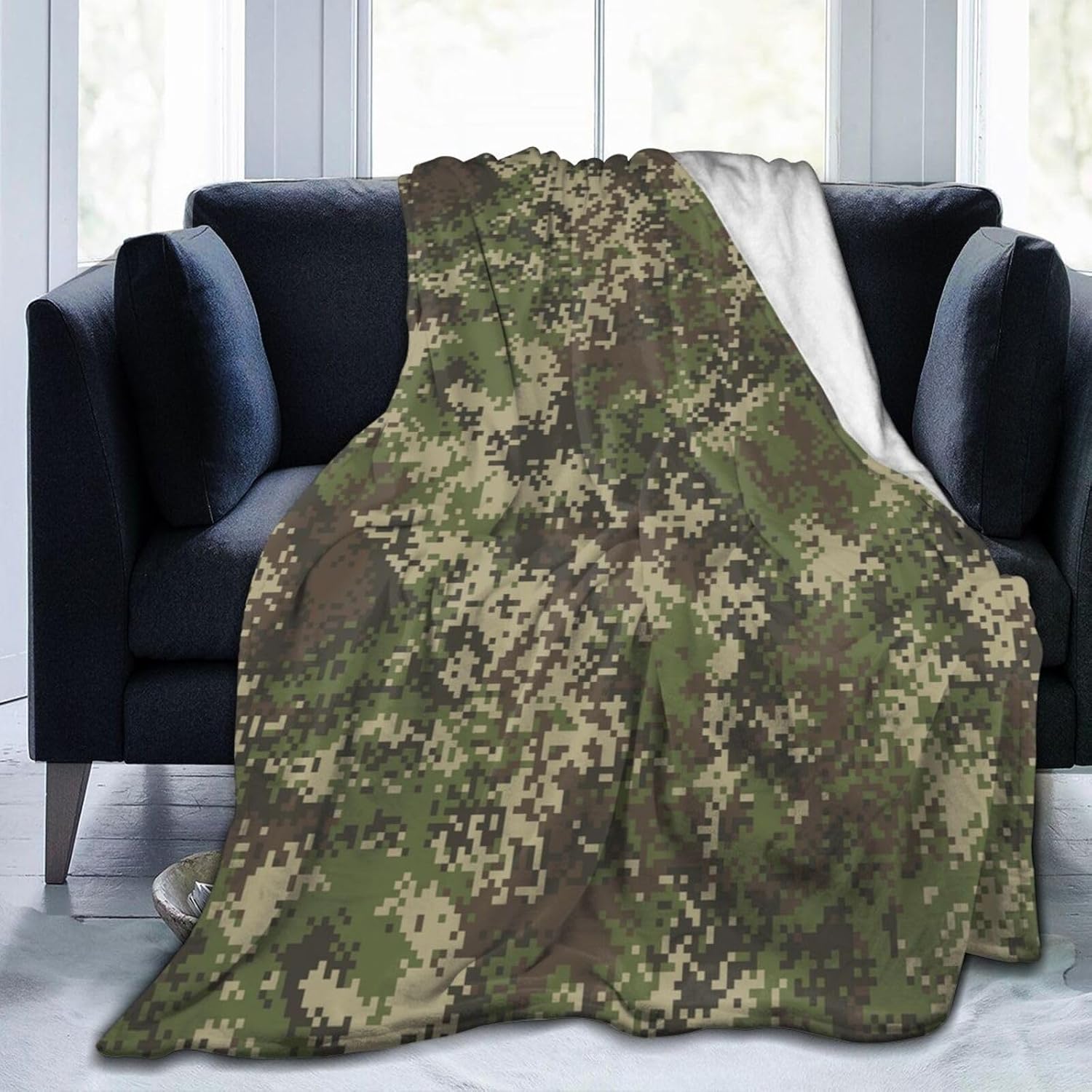 Camouflage Military Fleece Blanket Lightweight Ultra-Soft Pixel Camo Throw Blanket for Sofa Couch Bed Camping Travel - Super Soft Cozy Microfiber Blanket 80"X60"