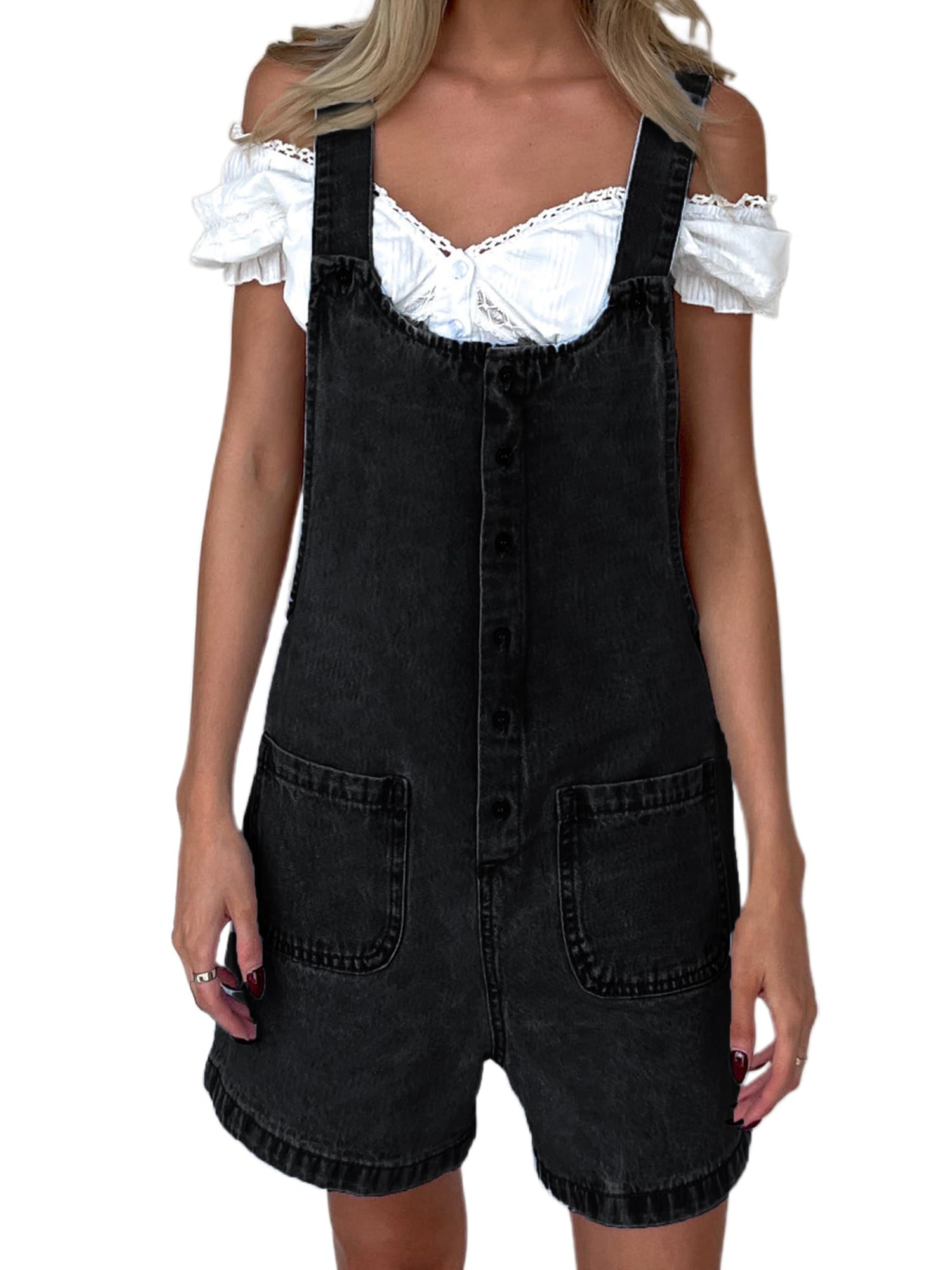 YILEEGOO Denim Jumpsuits for Women Straight Leg Stretch Jeans Dungarees Bib Overalls Regular Fit with Adjustable Straps (Z13353-Black, XL)