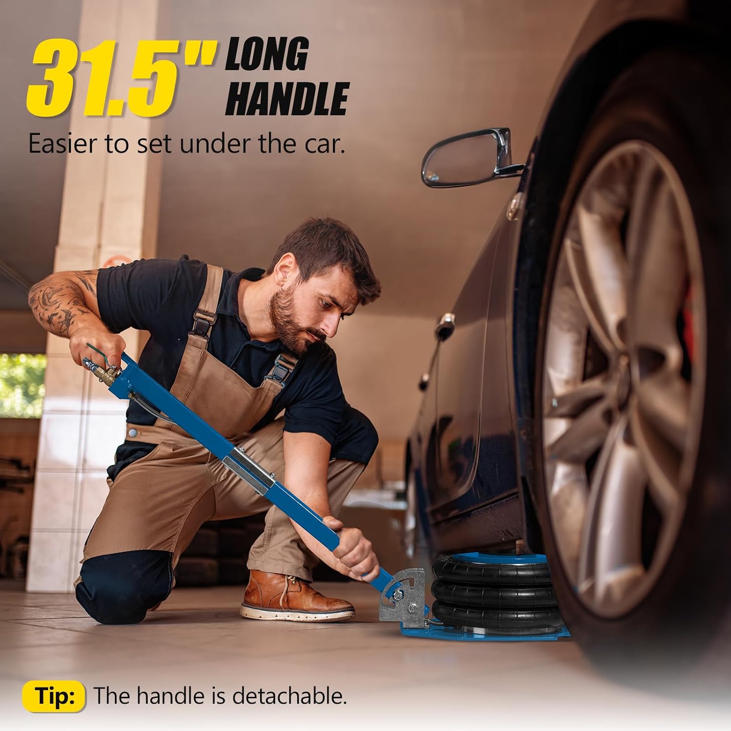 TUFFIOM Air Jack, 3 Ton/6600 LBS Pneumatic Jack, Triple Air Bag Jack Lift w/Long Adjustable Handle, Fast Lifting Air Jacks for Cars Lifting Repair, Heavy Duty Air Jacks Lift Up to 15.75 Inch£¬Blue