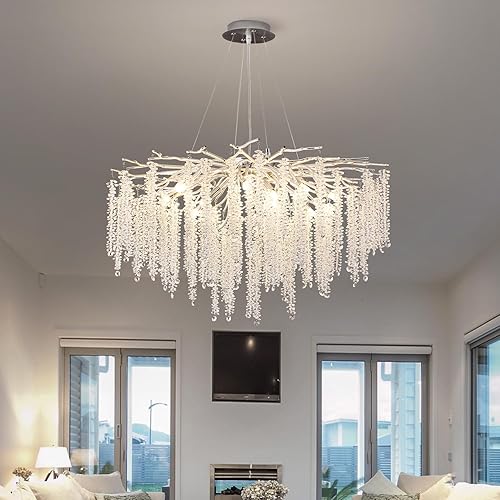 Crystal Tree Branches Chandeliers Luxury Round Raindrop Pendant Light Fixture