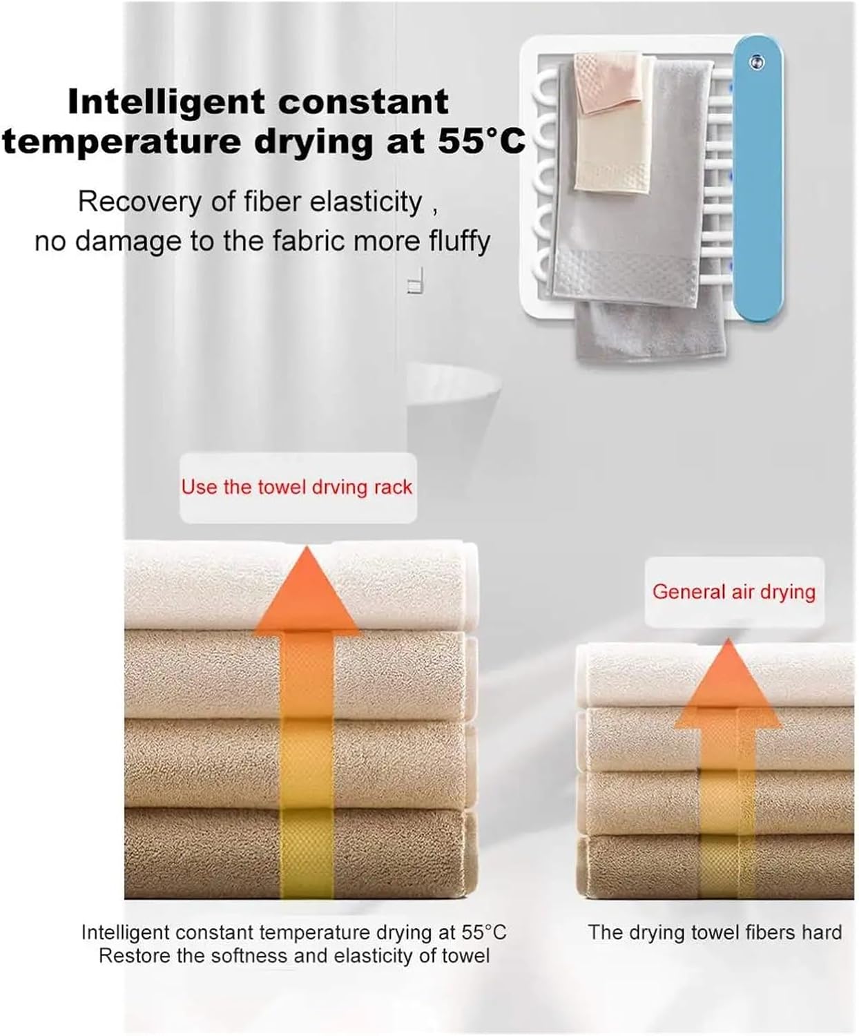 Electric Towel Warmer Rack - Waterproof Smart Heater Fast Drying Iron Rail for Bathroom Energy-Saving Towel Drying Solution (Blue)