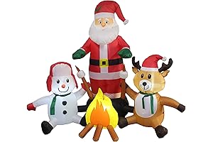 Christmas Inflatable Santa Claus Snowman Reindeer Trio Campfire
