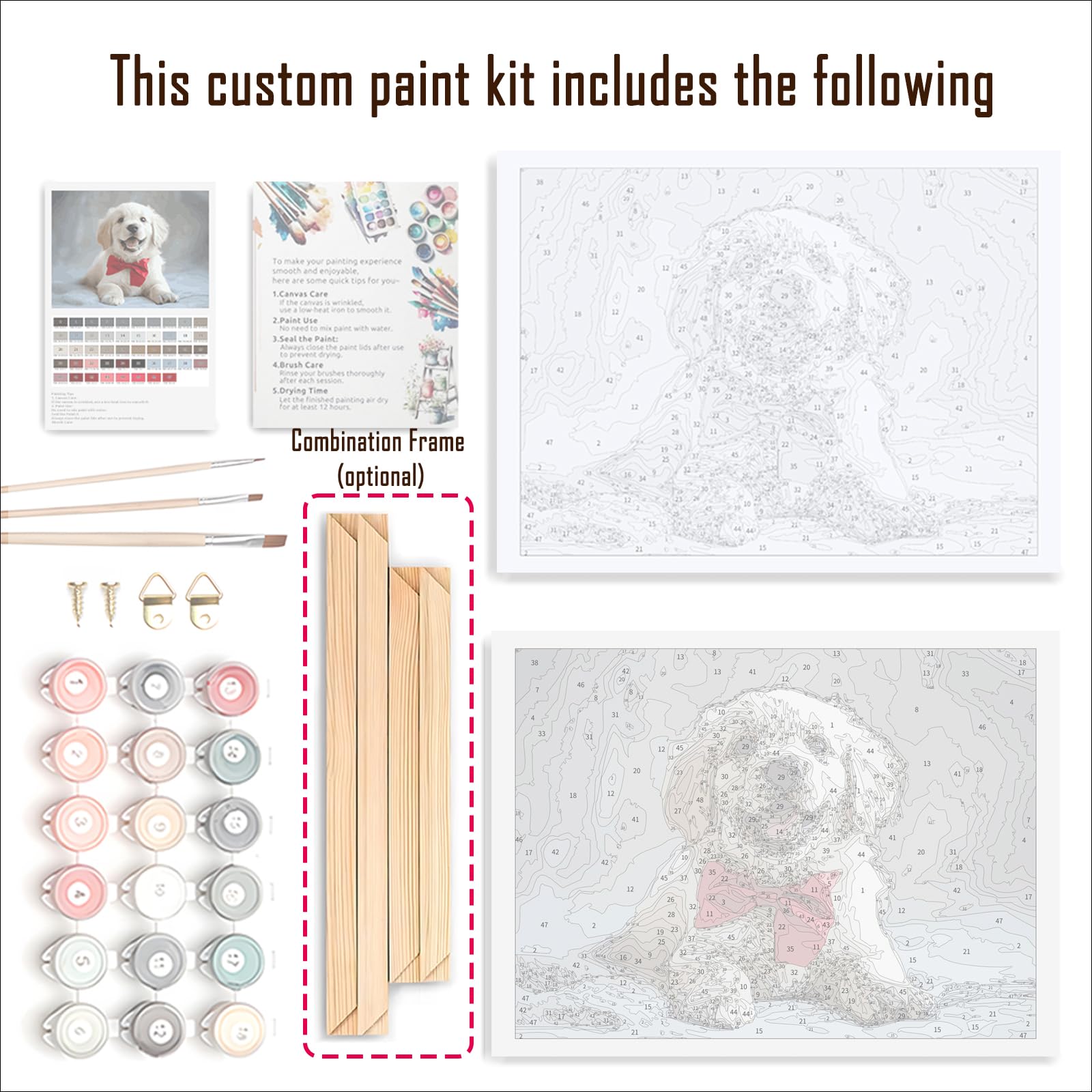 KURUMi 24/36/48 Colori – Kit Personalizzato per Dipingere con i Numeri per Adulti, Trasforma la Tua Foto in Quadri da Dipingere Numerati Unici: Famiglia, Animale Domestico o Persona Cara