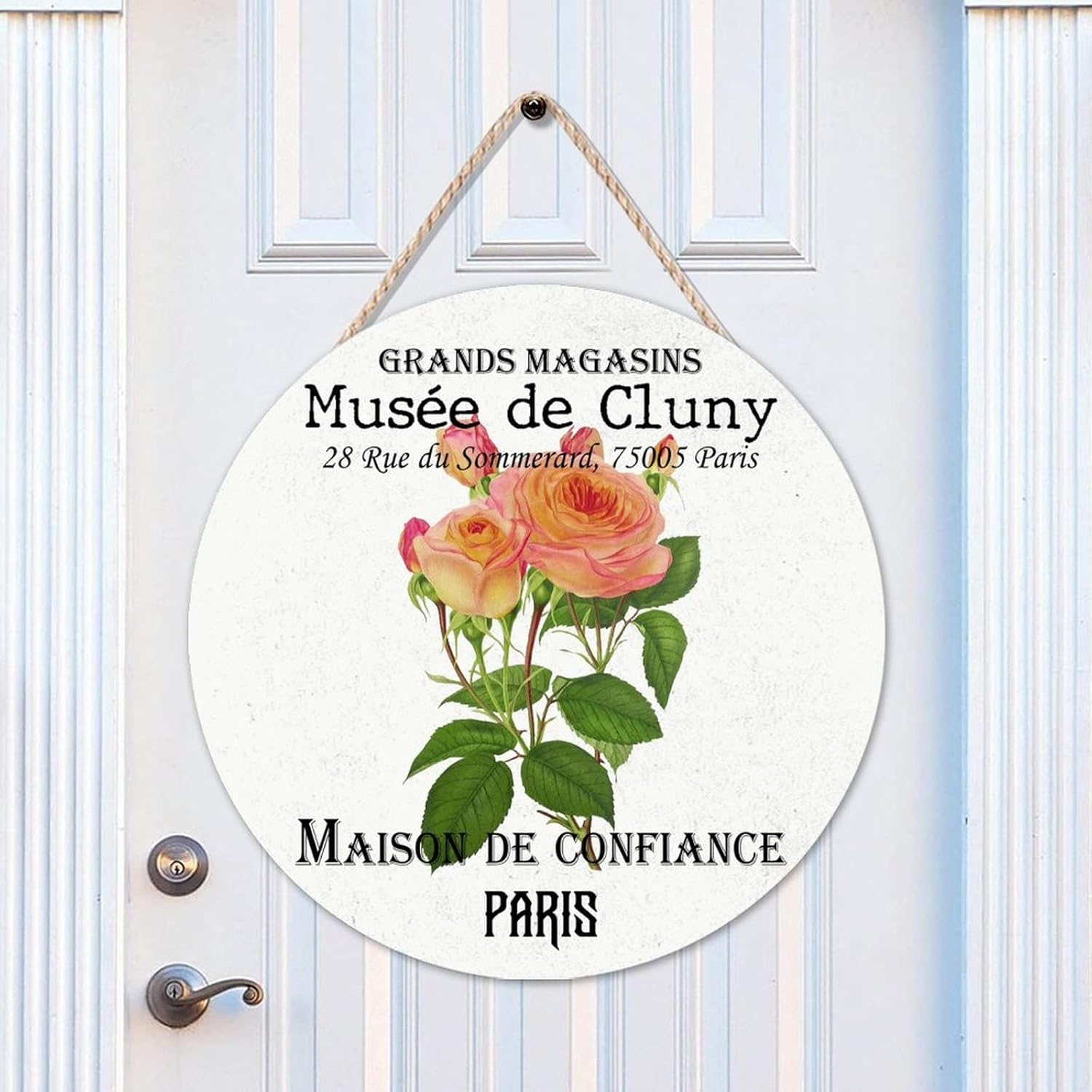 Vintage Flower Front Door Round Wood Sign, Vintage Wood Door Sign, 16x16in Floral Wall Door Hanging Sign for Front Door Farmhouse Porch Housewarming Gifts