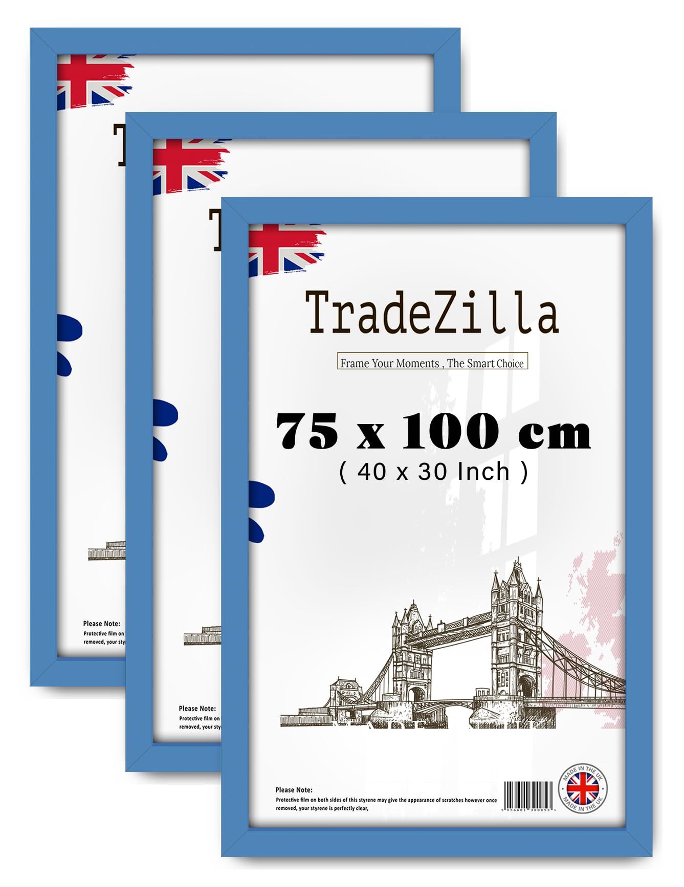 TradeZilla pack of 3 Classy Blue 75 cm x 100 cm MDF Poster Frame for Family Photos Rectangle Wall Decoration 30 Inch x 40 Inch - [ Blue ]