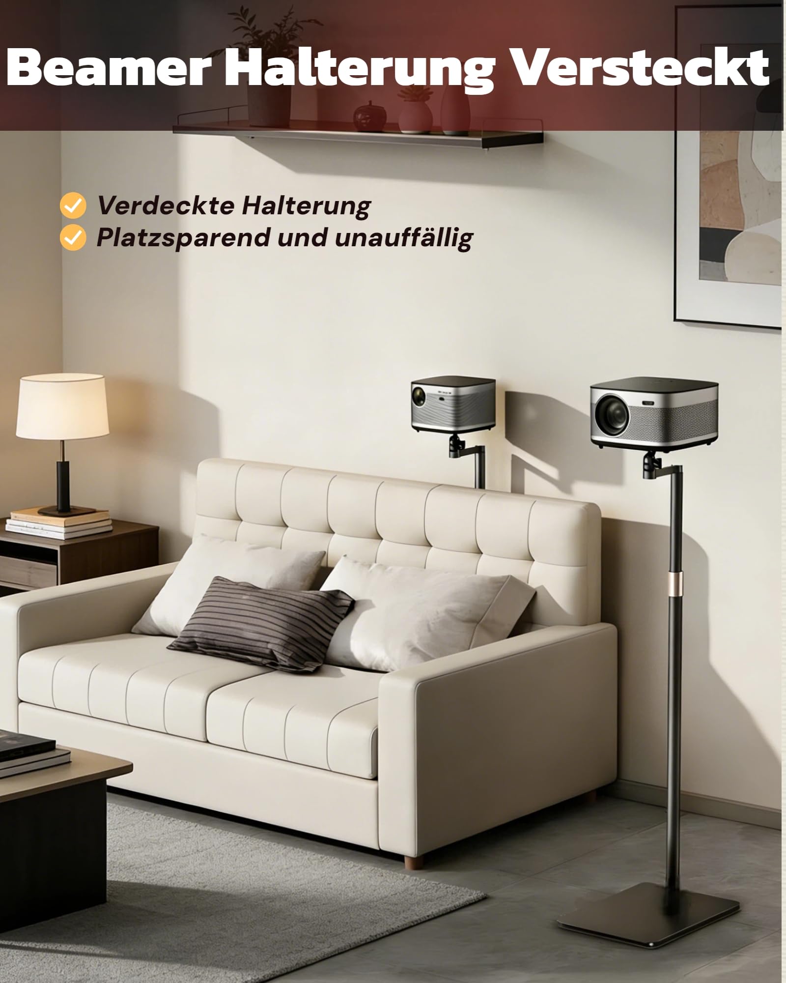Beamer Ständer Höhenverstellbar 360° Schwenkbar Bodenständer, Projektor Halterung, Versteckt, Für Heimkino, Spielzimmer und Büro