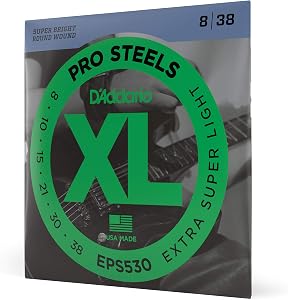 D'Addario EPS530 ProSteels Electric Guitar Strings, Extra-Super Light, 8-38