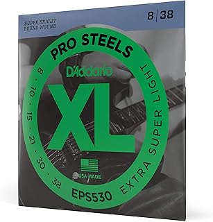 D'Addario Guitar Strings - ProSteels Electric Guitar Strings - Round Wound - Brighter, Crunchier, Increased Sustain - EPS530 - Extra-Super Light, 8-38