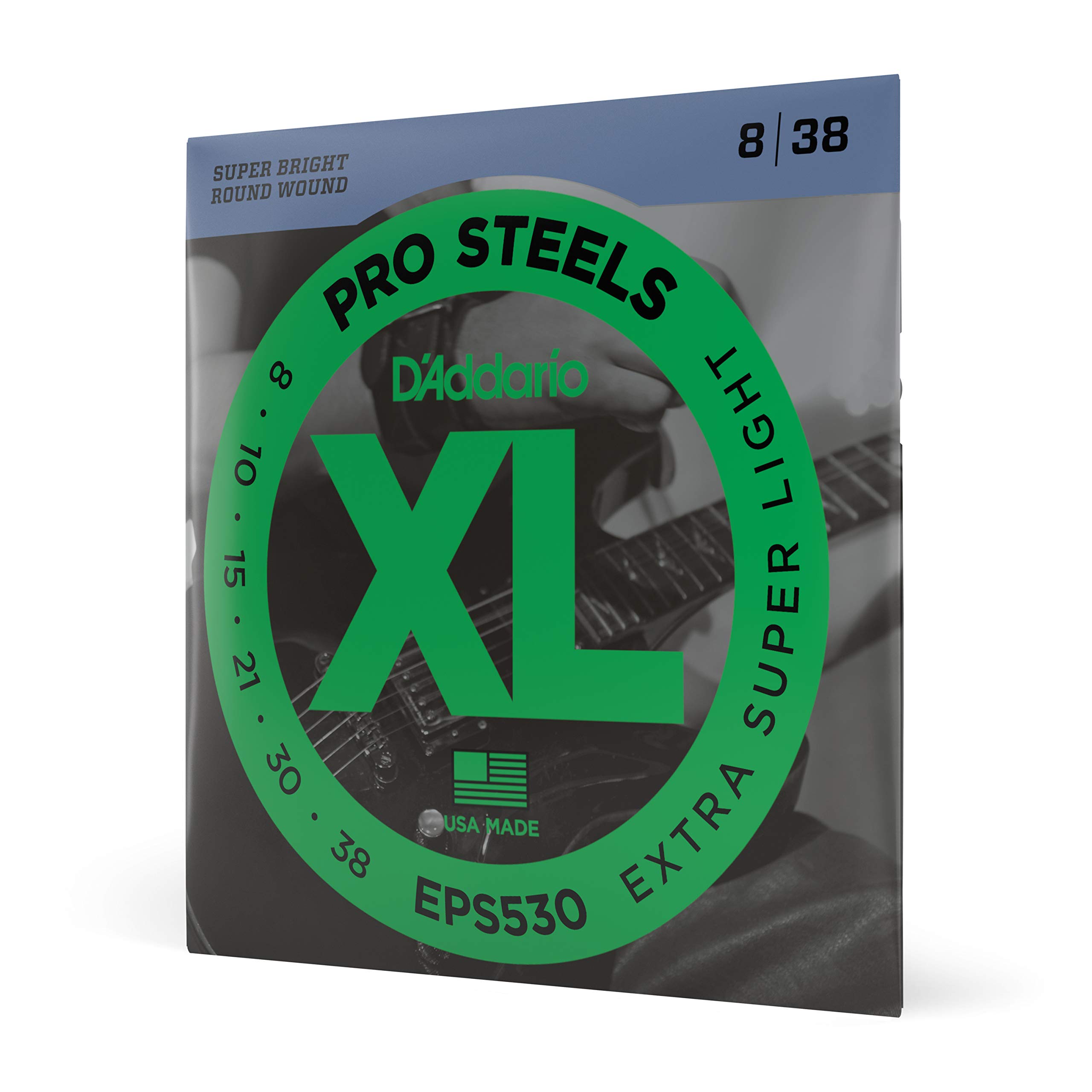 D'Addario EPS530 ProSteels Electric Guitar Strings, Extra-Super Light, 8-38, Multicolor