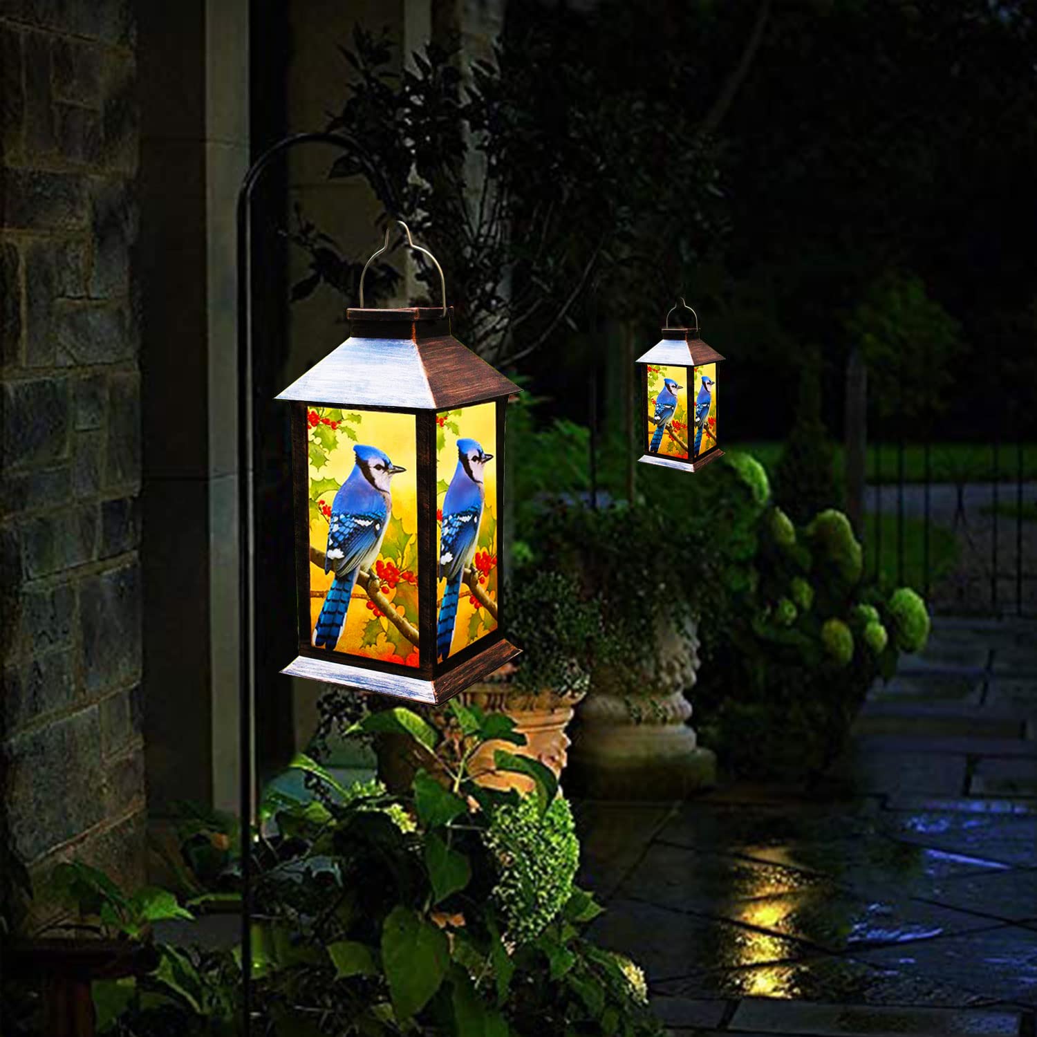 Lanterne solari da appendere per esterni, a forma di gufo, per giardino, patio, portico e tavolo in PVC, impermeabile (1 confezione)