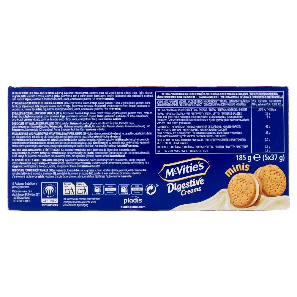 Italian Gourmet McVitie’s Digestive Minis Creams Vanilla 4 x 185 g – Biscuits Digestive au Blé Complet Fourrés à la Crème Vanille – Goûter et Petit-Déjeuner + Italian Gourmet Polpa de Tomates 400 g