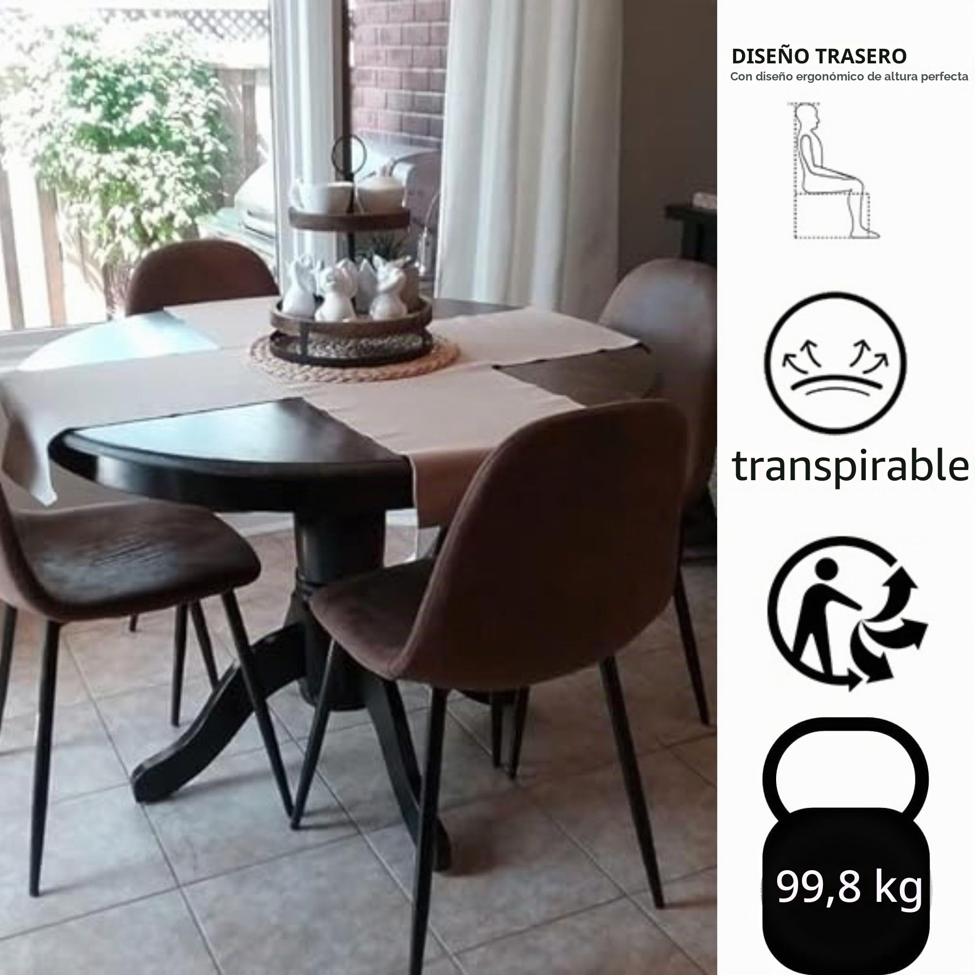 Homy Casa Juego de 4 sillas de comedor modernas de estilo de mediados de siglo, sillas laterales con patas de metal negro, cómodas para cocina, salón, granja, marrón rústico, 4 unidades