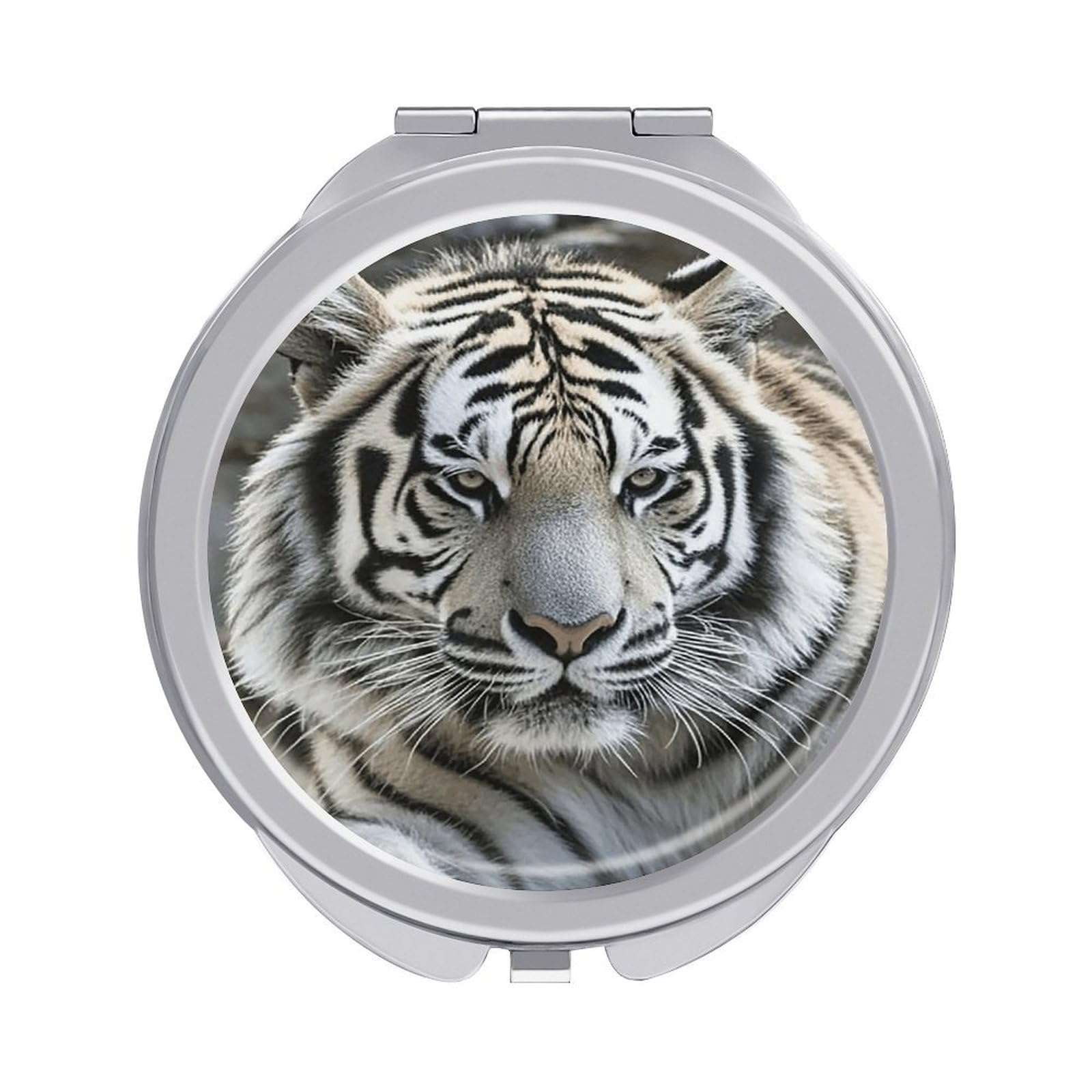 VstaDank Black and White Tiger Travel Makeup Mirror Cute Compact Mirror for Women 1X/2X Magnifying Metal Pocket Makeup Mirrors Folding Round Makeup Mirrors for Handbag Wallet & Gift