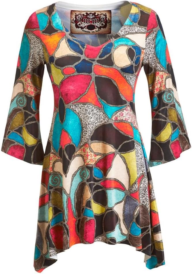 Amma 3/4 Sleeve Stained Glass Art Deco Tunic Top Style 403V New Land