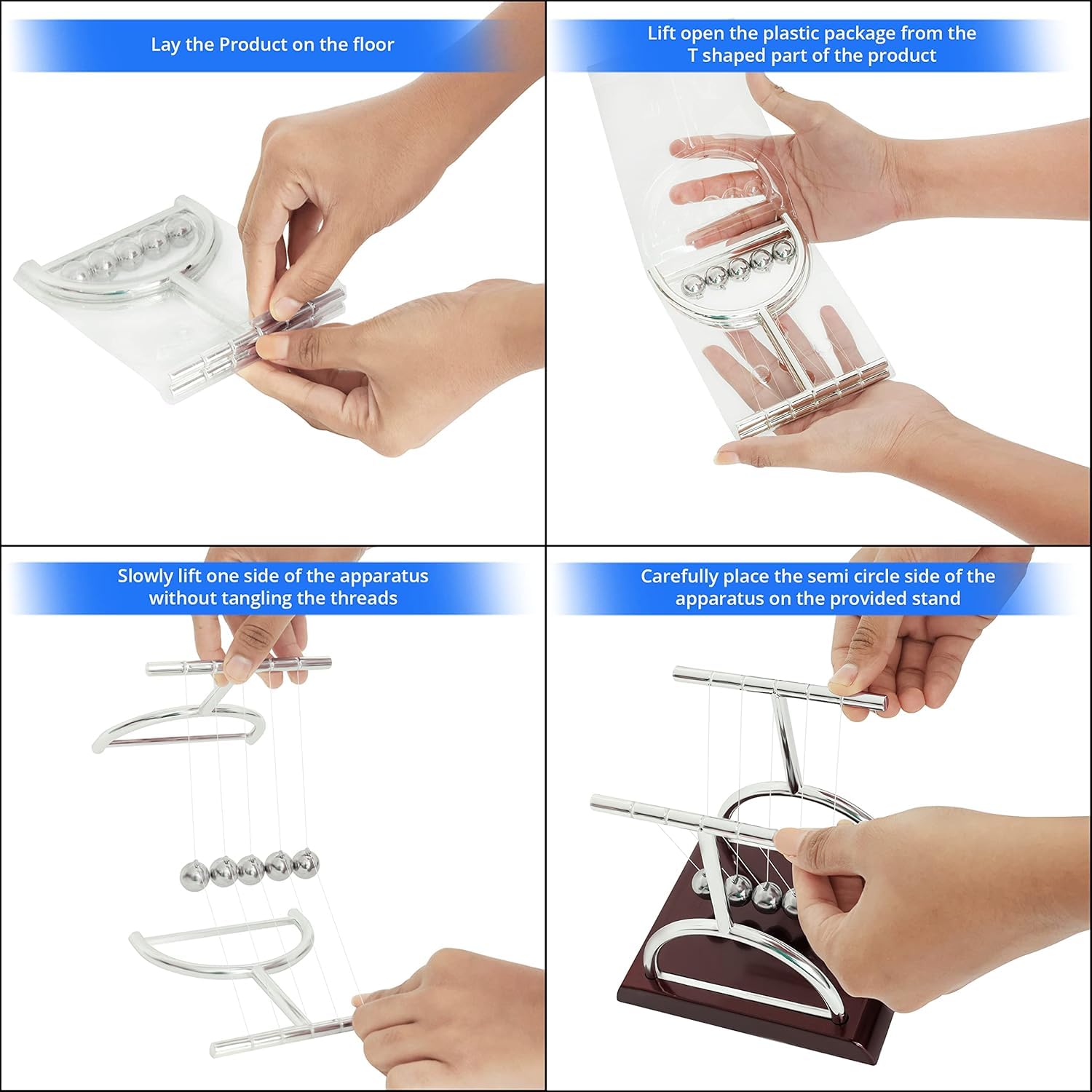 Newton Cradle Pendulum Metal Perpetual Motion Toy & Swing Balance Collision Ball Decoration Figurine with Polished Plastic Base for Office Classic Desk Toy (13.5X11X13.5Cm) Brown 3