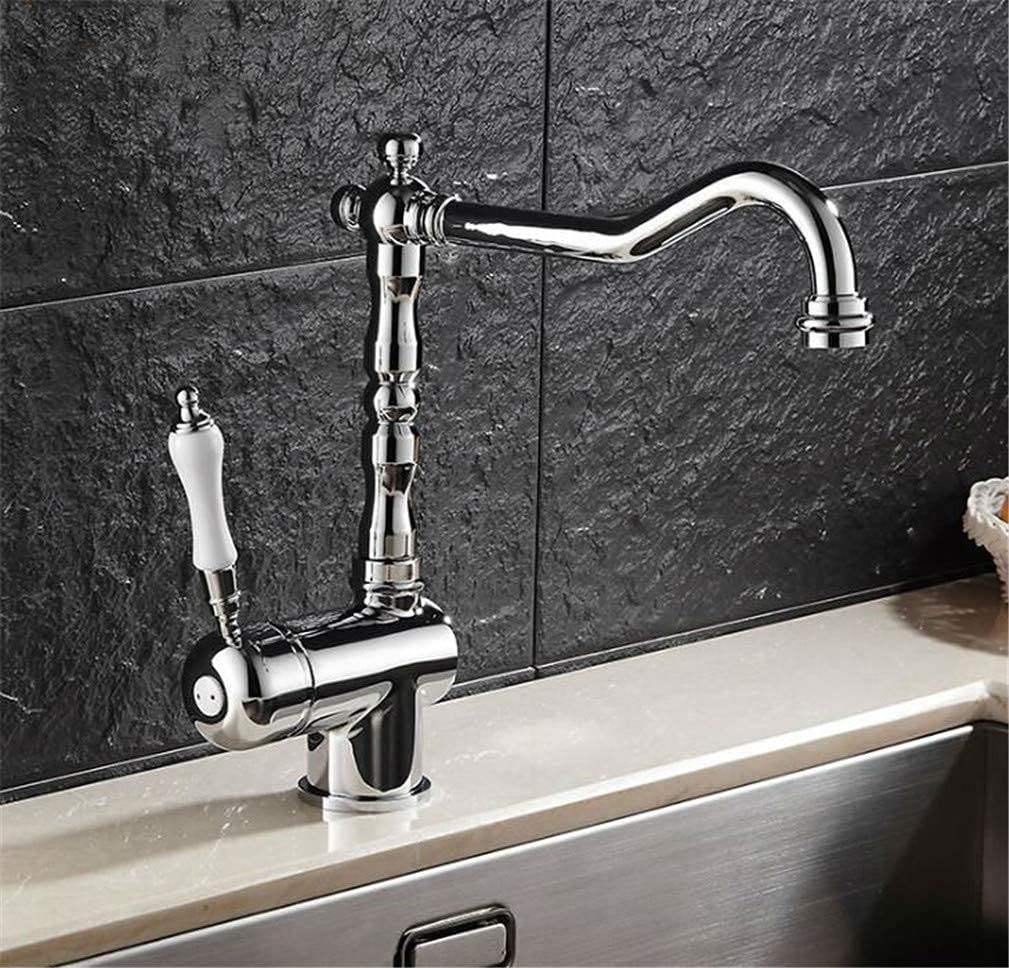 VDOQTLJT Wall Mounted Kitchen Faucet Hot and Cold Water Mixer Crane Two Hole Sink Faucets Copper Chrome Finished Dual Handle with Aerator B(Chrome a)