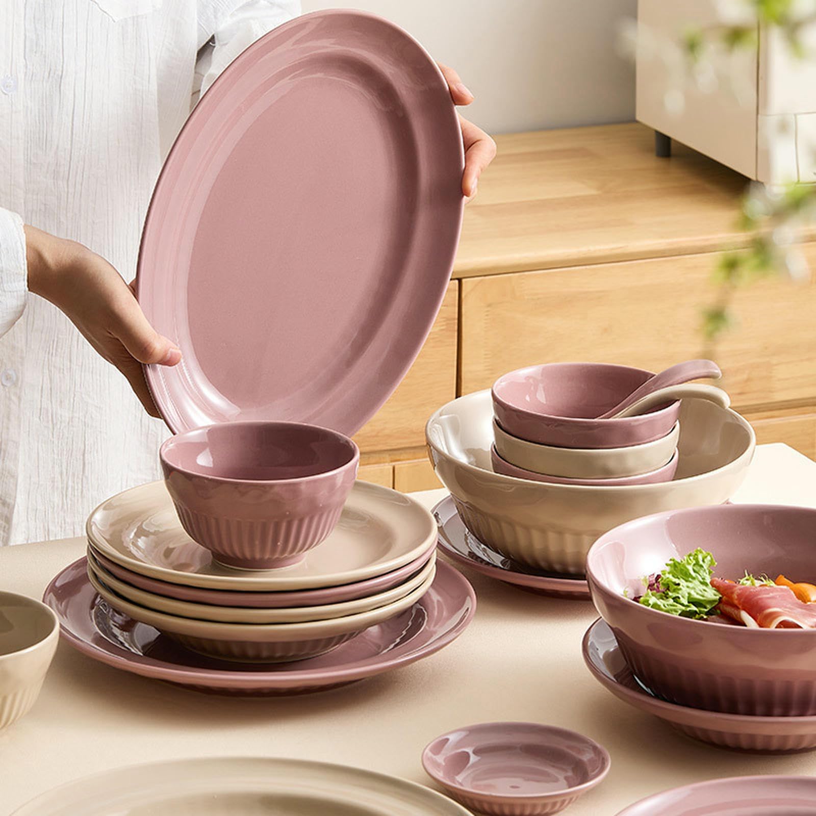 Ceramiczny kremowy wiatr odporne na wysokie temperatury naczynia domowe wykwintne spersonalizowane naczynia stołowe -2 osoby -11-częściowy zestaw