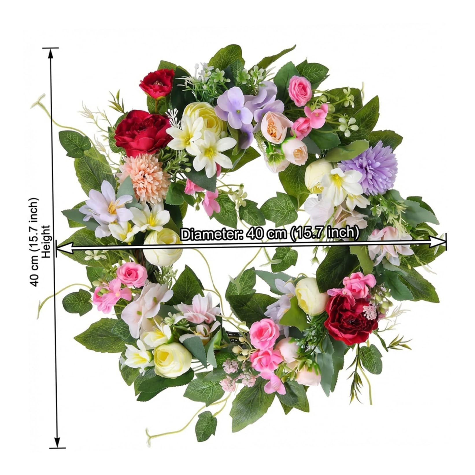 Ghirlanda floreale Ghirlanda di fiori di seta artificiale da 16 pollici con peonia e giglio per decorazioni per la casa tutto l'anno, fiori