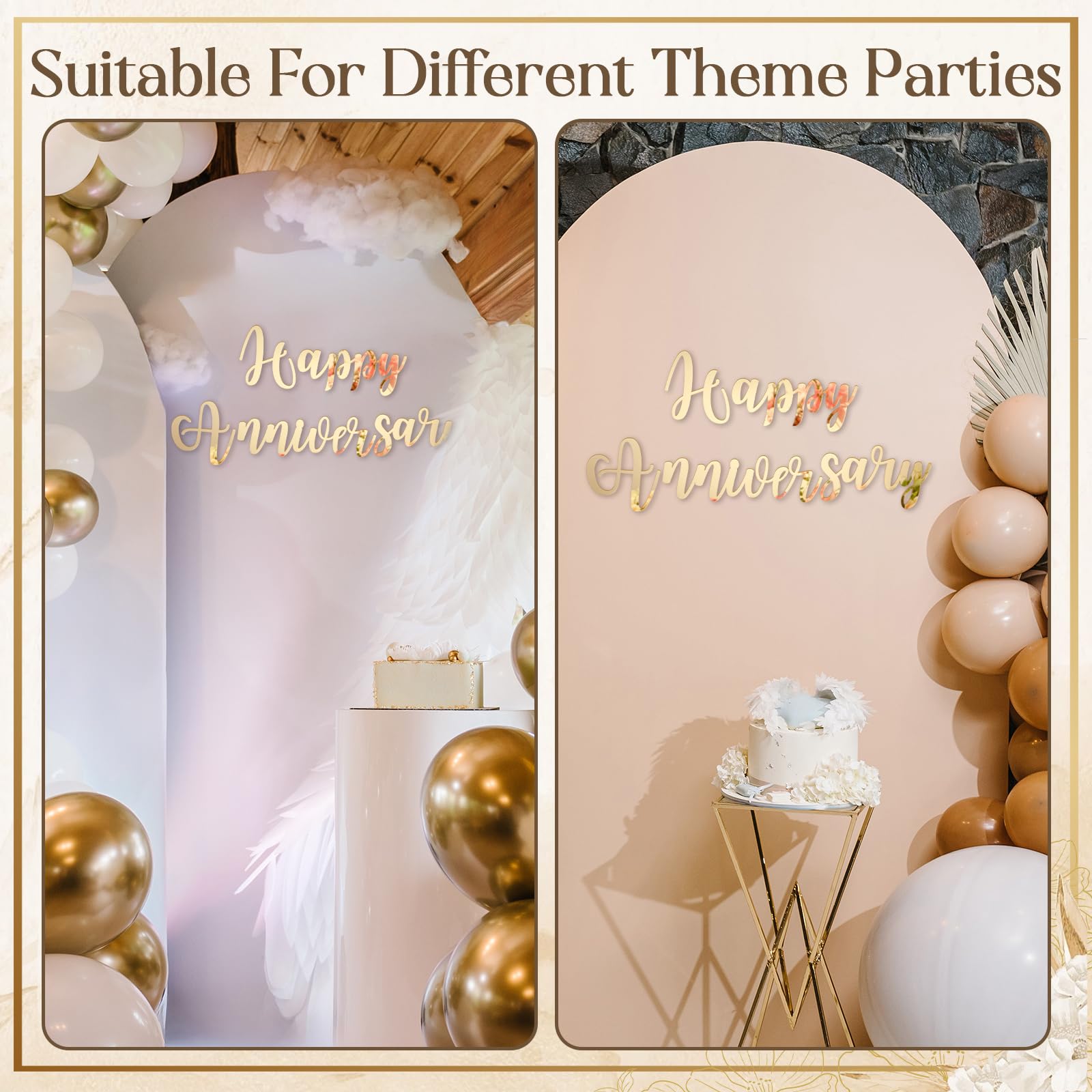 Frienda Letrero de feliz aniversario, espejo dorado, acrílico, telón de fondo, para decoración de bodas, aniversarios, fiestas de cumpleaños