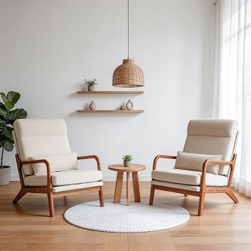 Karl home Accent Chair Set of 2, Mid-Century Armchair Reading LoungeBeige
