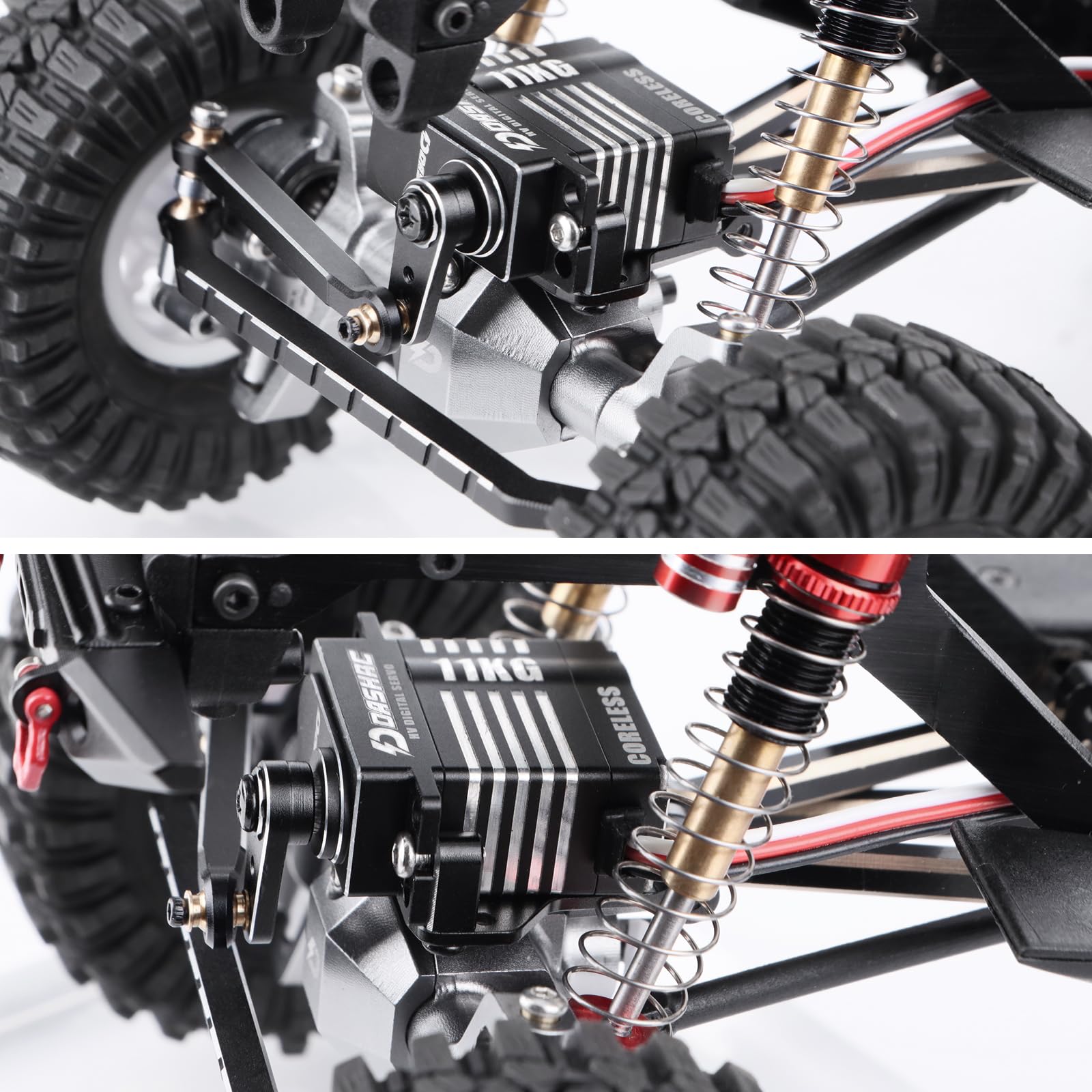 RC 11 kg digitaler Servo, High-Torque-Metallgetriebe, kernloser Motorsatz für 1/18 RC Crawler Redcat Ascent-18 Upgrades Teile, Servohalterung Hupe Lenkglieder inklusive