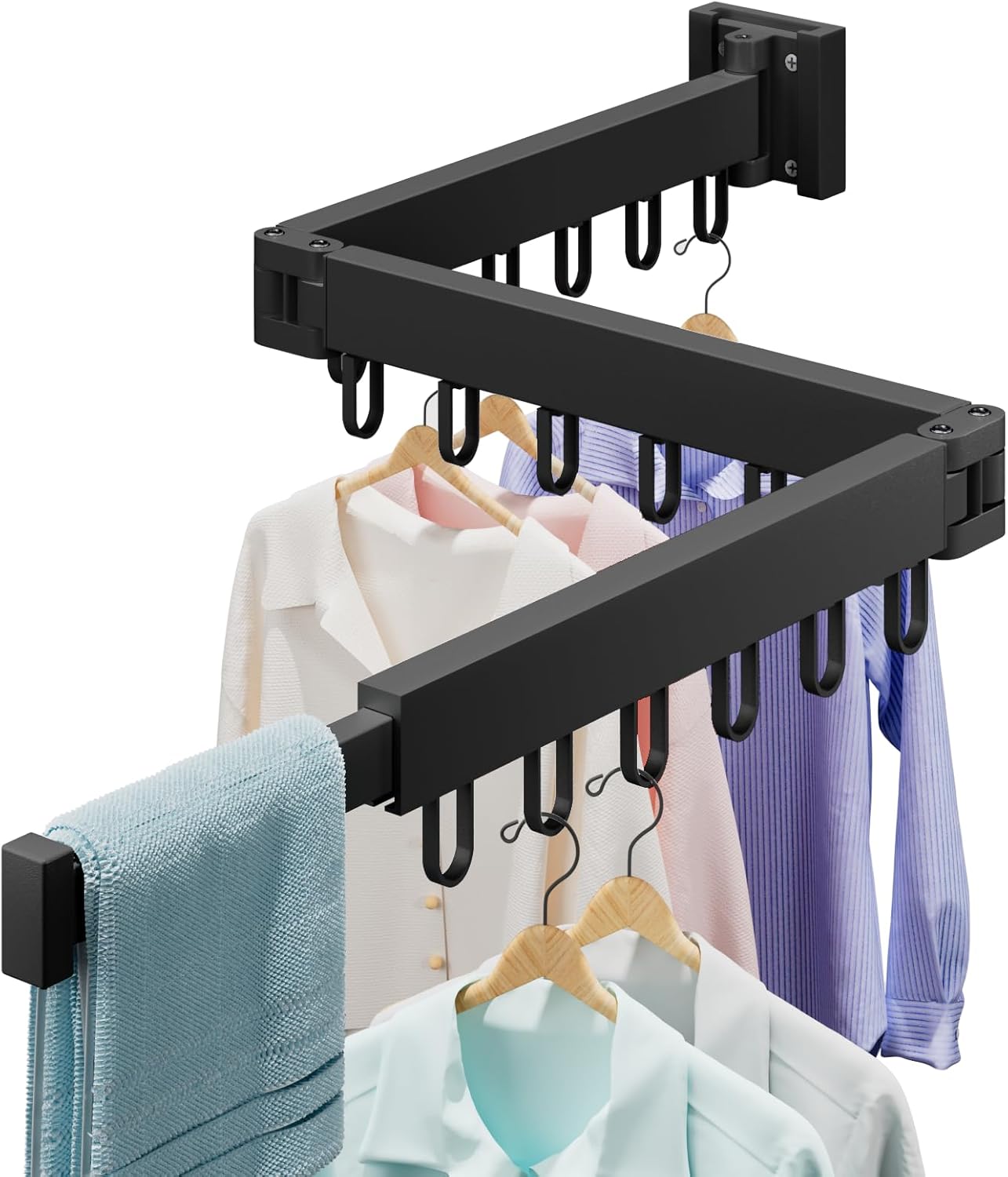 Abiglifty Clothes Drying Rack Wall Mounted, Laundry Drying Rack Collapsible, Foldable & Retractablewith 18 Hooks for Indoor/Outdoor Use inLaundry Room, Bathroom & Balcony (Black) Abiglifty Clothes Drying Rack Wall Mounted, Laundry Drying Rack Collapsible, Foldable & Retractablewith 18 Hooks for Indoor/Outdoor Use inLaundry Room, Bathroom & Balcony (Black)