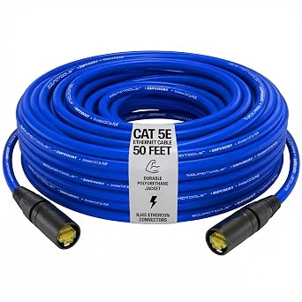 Sound Tools SuperCAT Shielded CAT5e Ethernet Cable Exceeds CAT5e/CAT6/CAT7 Standards High-Speed, Reliable Connections RJ45 etherCON Connectors 48V Phantom Power, DMX, COM Compatible 50ft
