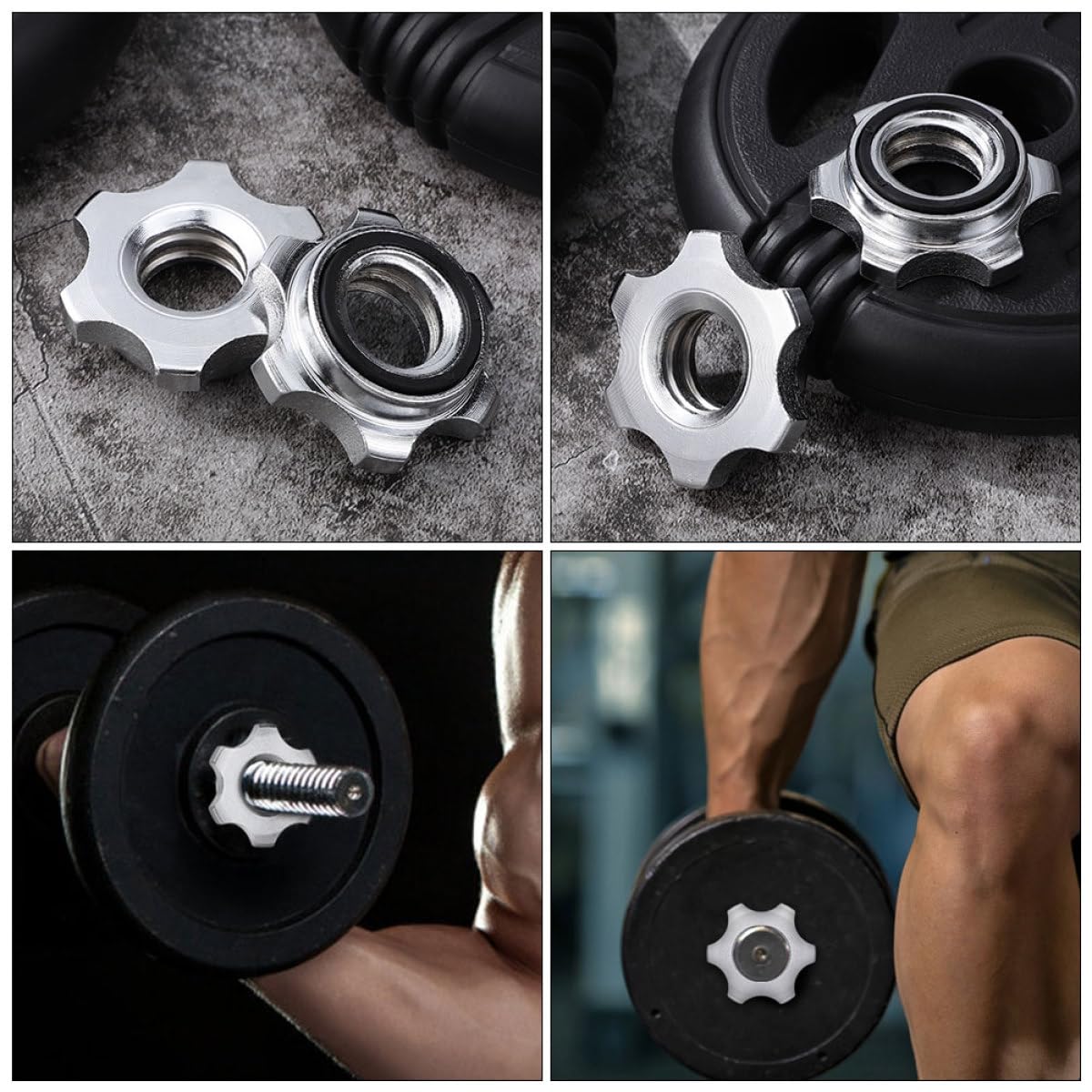 SHINEOFI 4 Stück rutschfeste Sicherheitsmuttern aus Gusseisen 25mm Sechskant Hantelmuttern mit Doppelsicherung für Langhantel und Kurzhantelstangen Fitnesszubehör